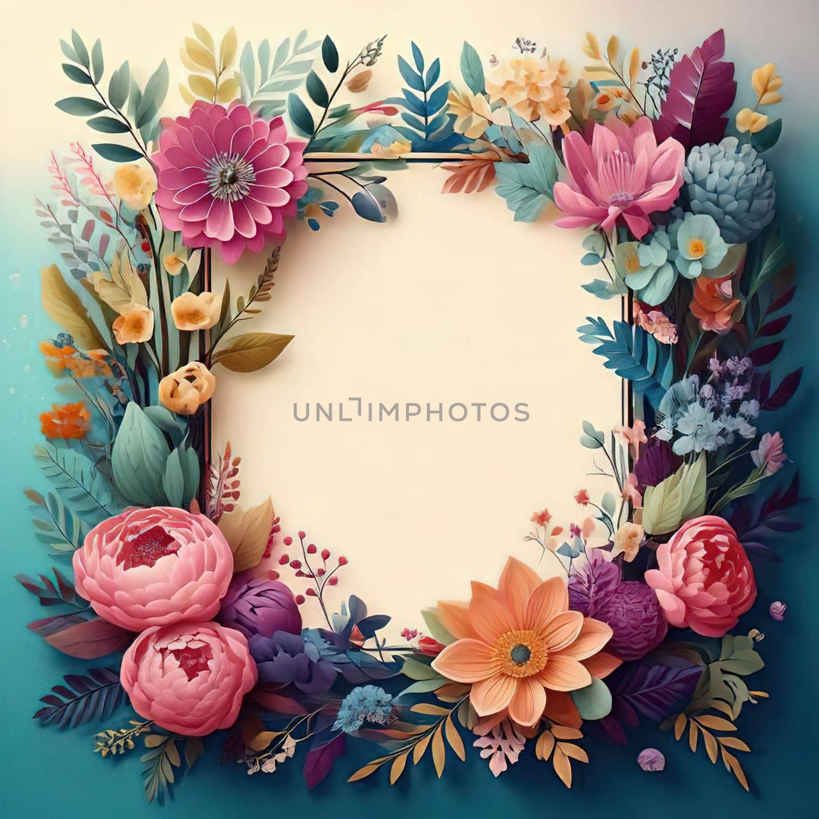 Breathtaking Beauty of Spring. Special Occasion Floral Template. Pastel Colors and Blank Space Floral Frame. Perfect Design for Invitations, Special Occasions and Celebrations. A delicate floral frame designed in soft pastel tones provides the perfect backdrop for invitations, cards, announcements or congratulatory messages. Featuring vibrantly colored flowers, this elegant yet simple design includes a large blank space in the center for adding text. Perfect for special occasions, wedding invitations, birthday cards or social media sharing.