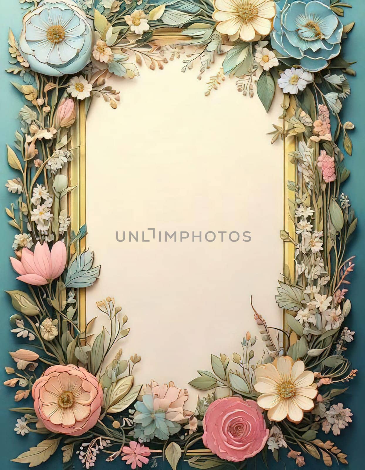 Breathtaking Beauty of Spring. Special Occasion Floral Template. Pastel Colors and Blank Space Floral Frame. Perfect Design for Invitations, Special Occasions and Celebrations. A delicate floral frame designed in soft pastel tones provides the perfect backdrop for invitations, cards, announcements or congratulatory messages. Featuring vibrantly colored flowers, this elegant yet simple design includes a large blank space in the center for adding text. Perfect for special occasions, wedding invitations, birthday cards or social media sharing.