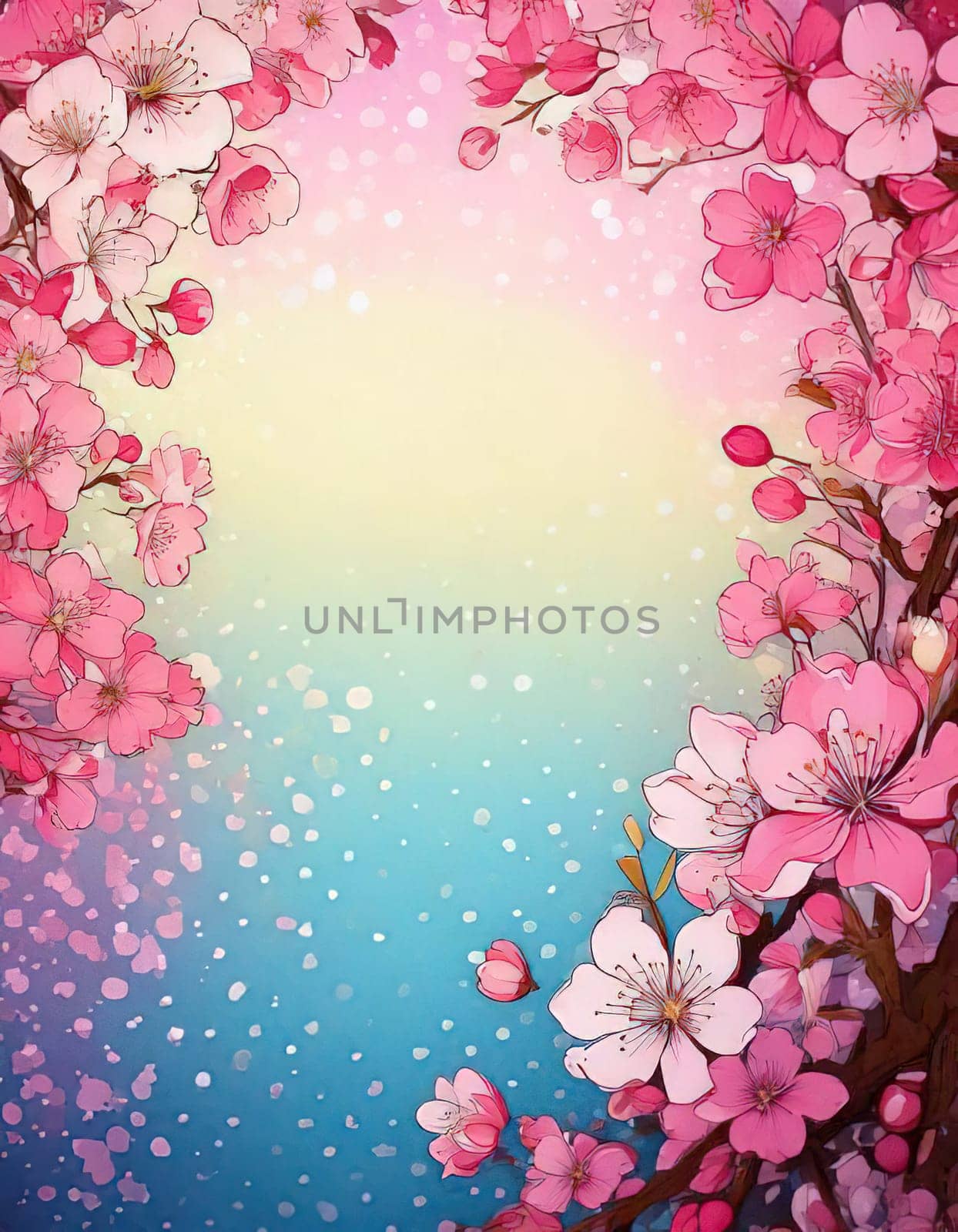 Breathtaking Beauty of Spring. Special Occasion Floral Template. Pastel Colors and Blank Space Floral Frame. Perfect Design for Invitations, Special Occasions and Celebrations. A delicate floral frame designed in soft pastel tones provides the perfect backdrop for invitations, cards, announcements or congratulatory messages. Featuring vibrantly colored flowers, this elegant yet simple design includes a large blank space in the center for adding text. Perfect for special occasions, wedding invitations, birthday cards or social media sharing.