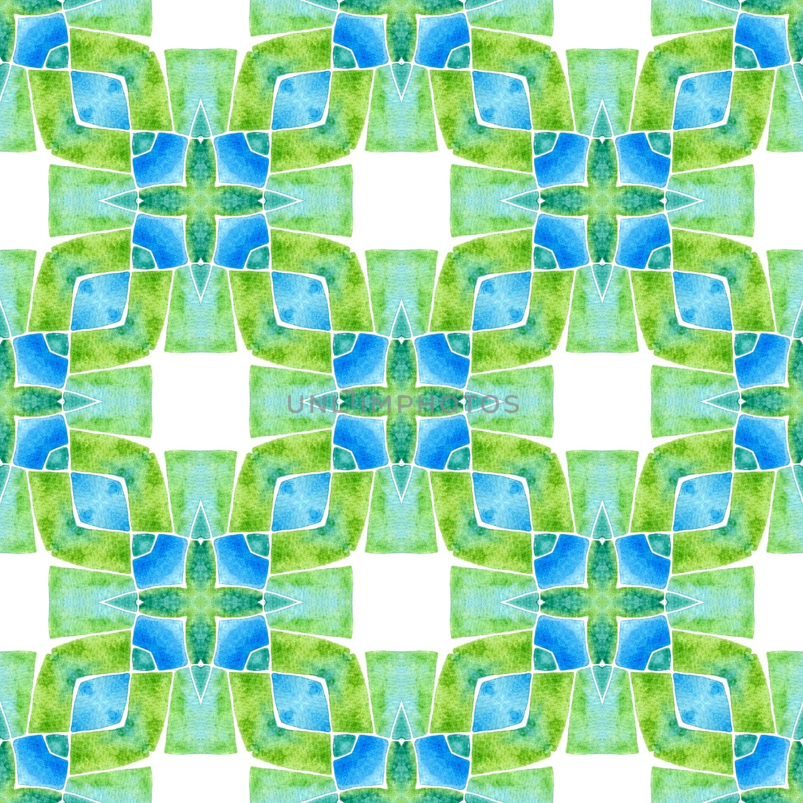 Watercolor medallion seamless border. Green unequaled boho chic summer design. Medallion seamless pattern. Textile ready fetching print, swimwear fabric, wallpaper, wrapping.