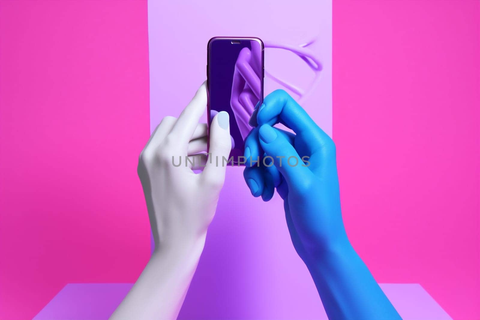 design phone purple mobile background collage phone art modern hand online screen. Generative AI. by Vichizh