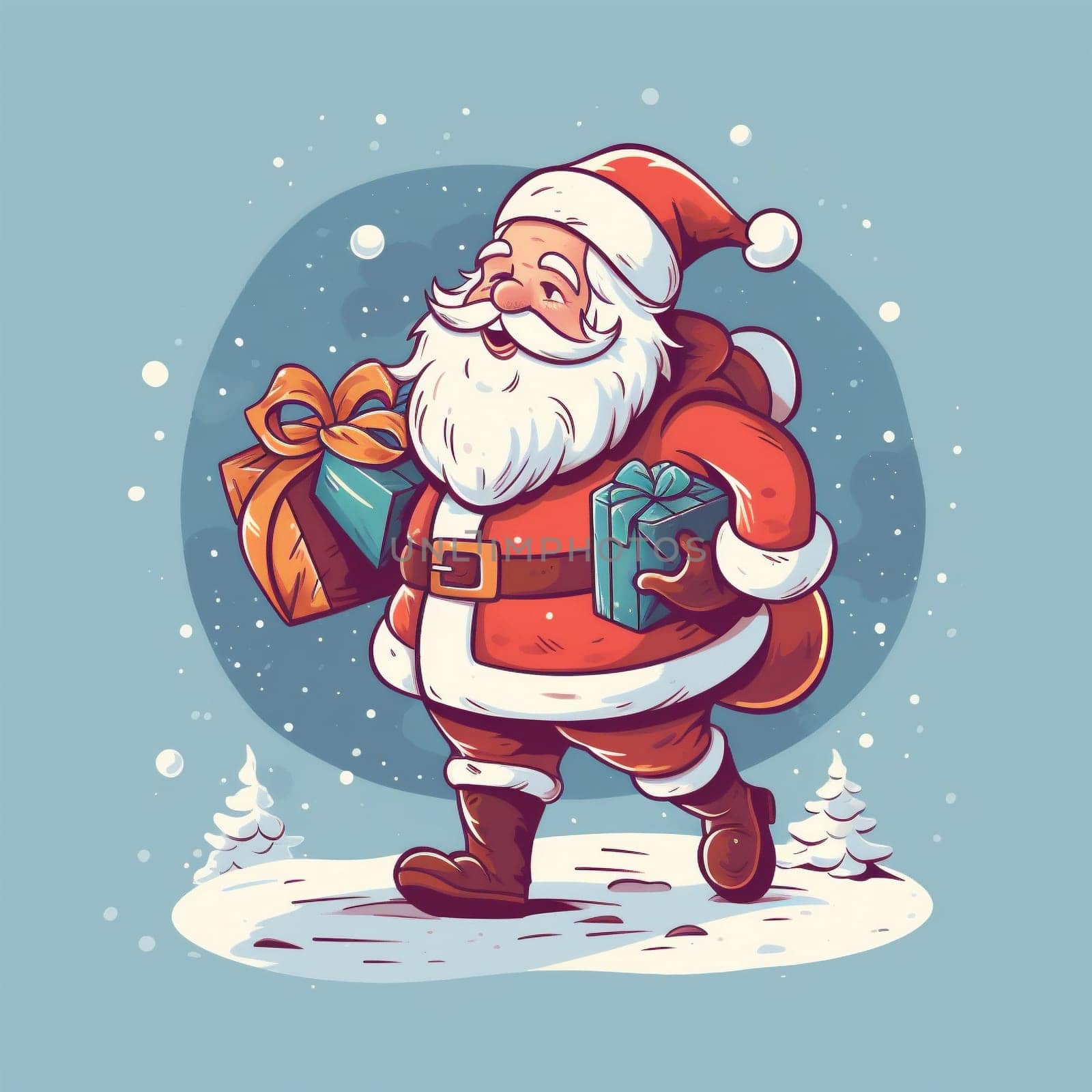 illustration winter cartoon claus red santa present holiday gift christmas. Generative AI. by Vichizh