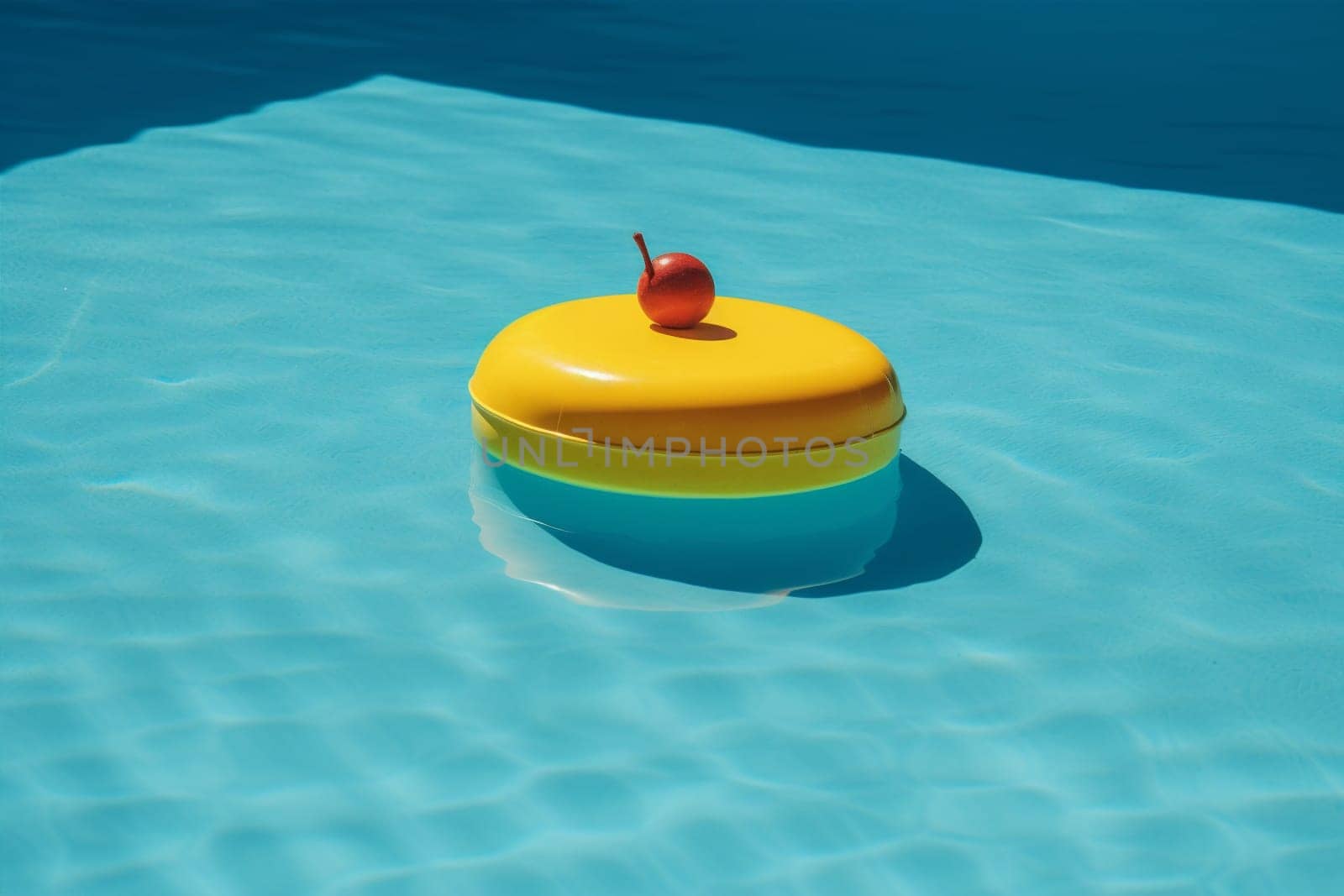 water resort ring yellow circle sunlight pool float vacation rescue. Generative AI. by Vichizh