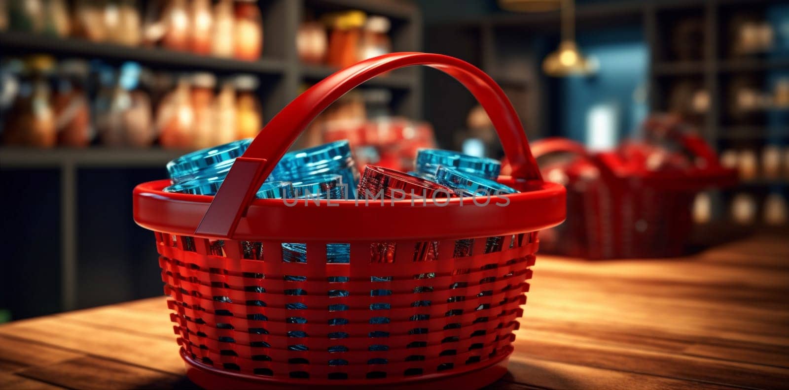 shop supermarket grocery delivery retail store food market shopping basket. Generative AI. by Vichizh