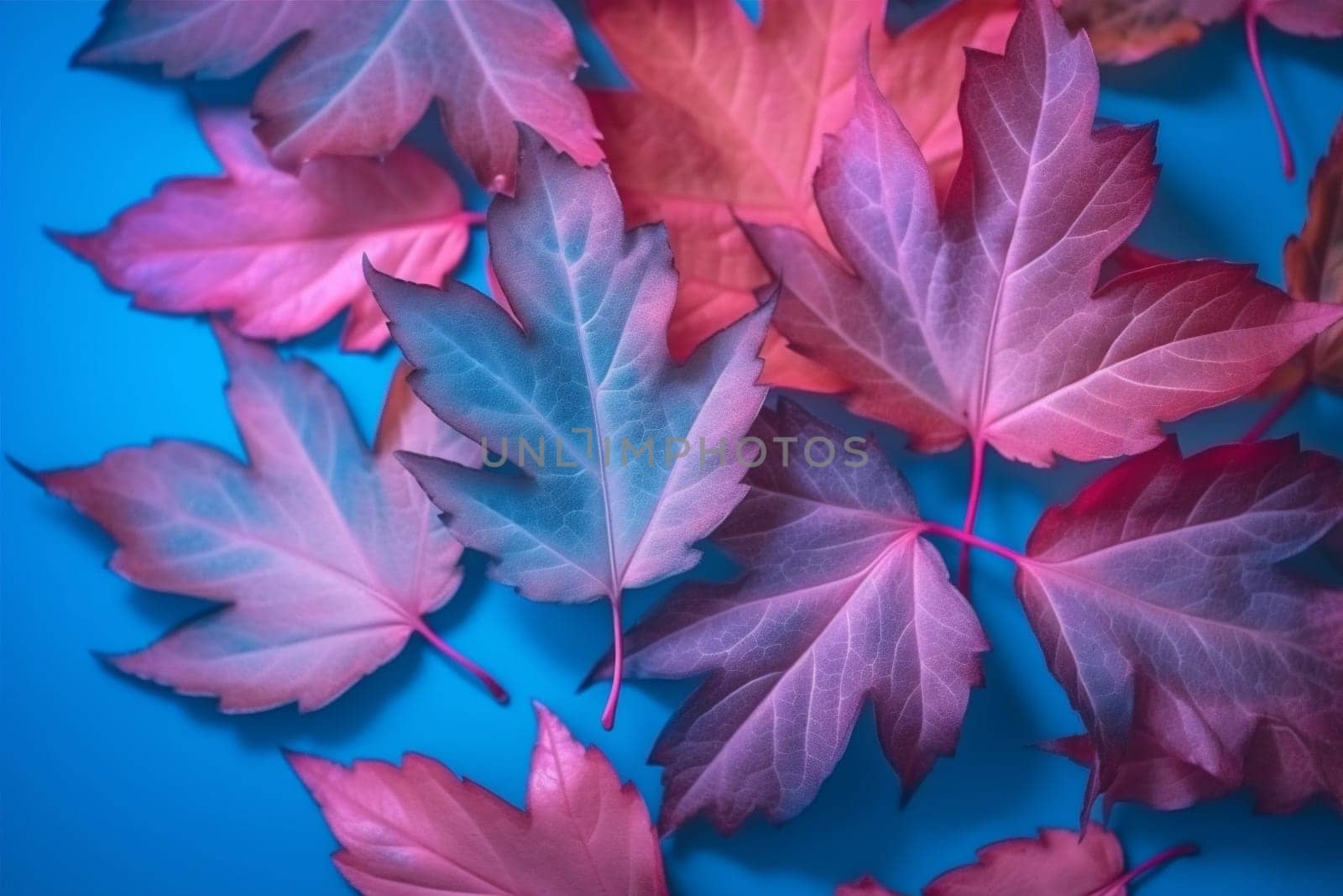 red orange bright neon design leaf fall nature autumn gold. Generative AI. by Vichizh