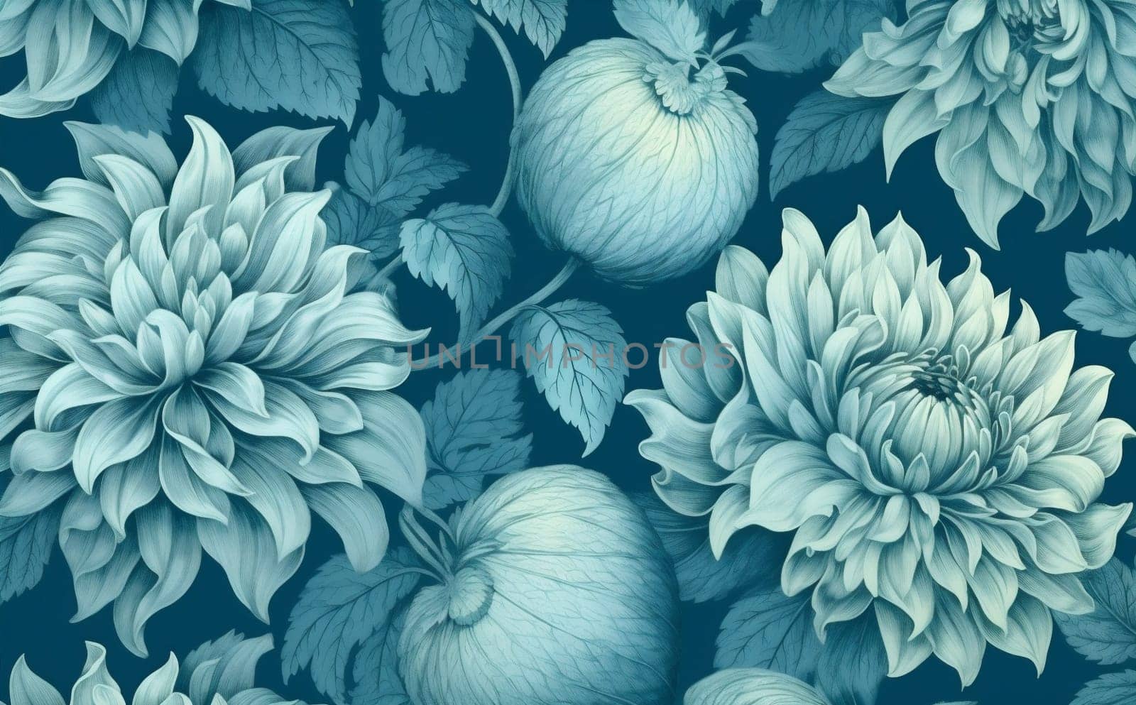 plant blossom floral set art pattern blue element design rose vintage illustration background graphic natural leaf textile seamless flower print garden. Generative AI.
