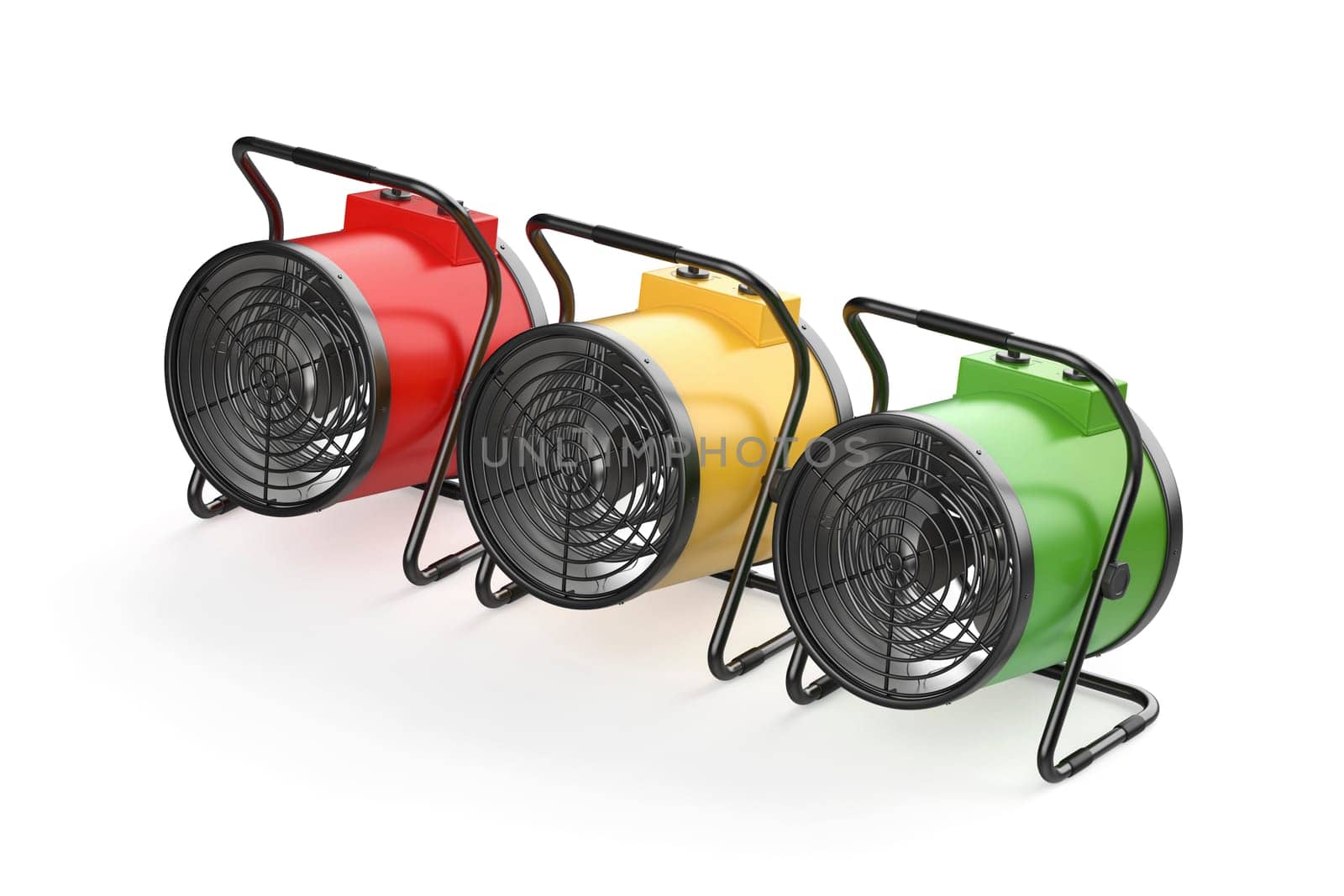 Three electric fan heaters with different colors by magraphics