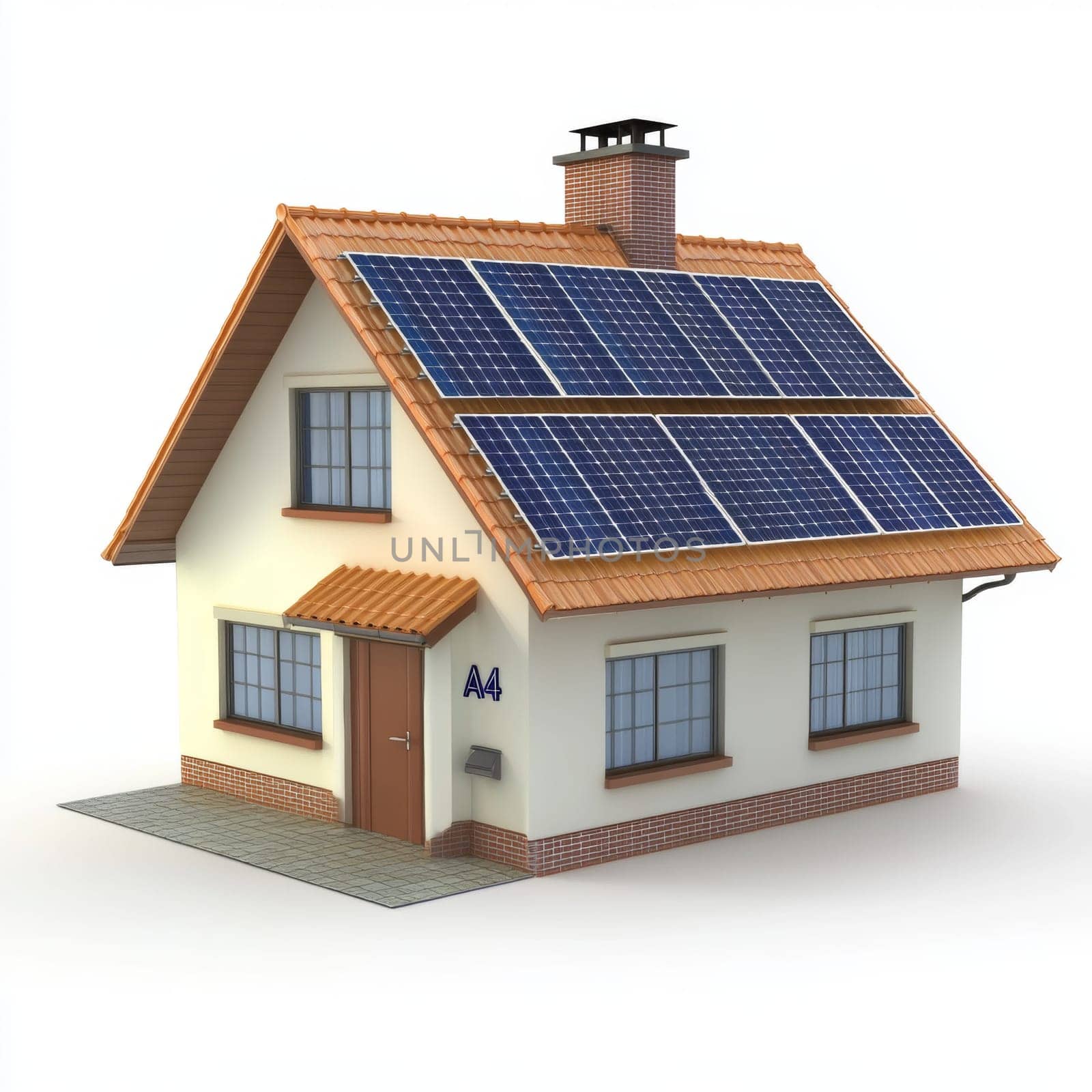 Model of a house with solar panels installed on the roof. Concept of alternative energy production. High quality photo