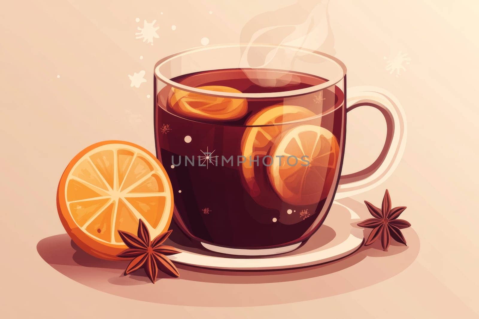 Mug with hot mulled wine. Image in warm tones. High quality photo