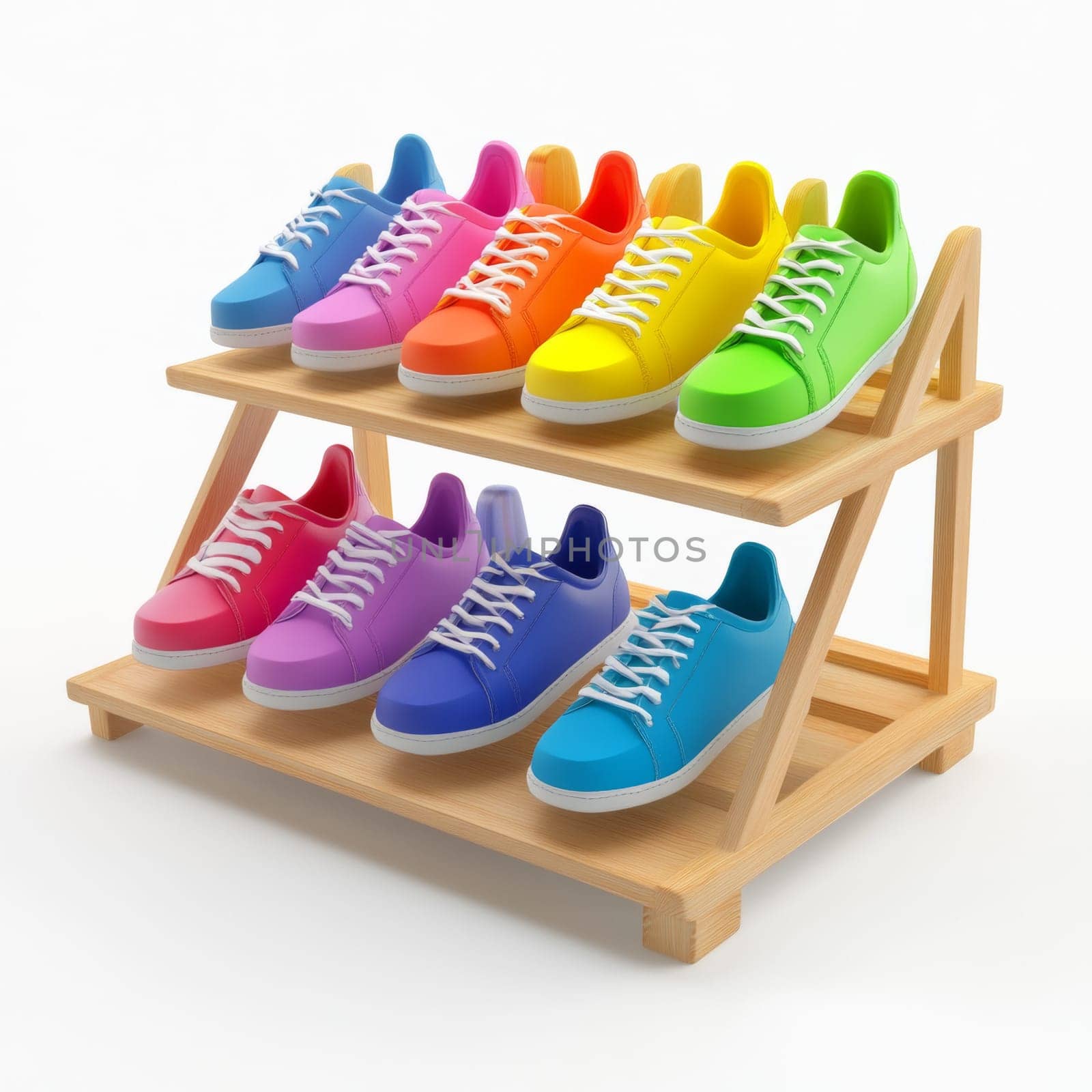 Bright new boots stand on the shelf. High quality photo
