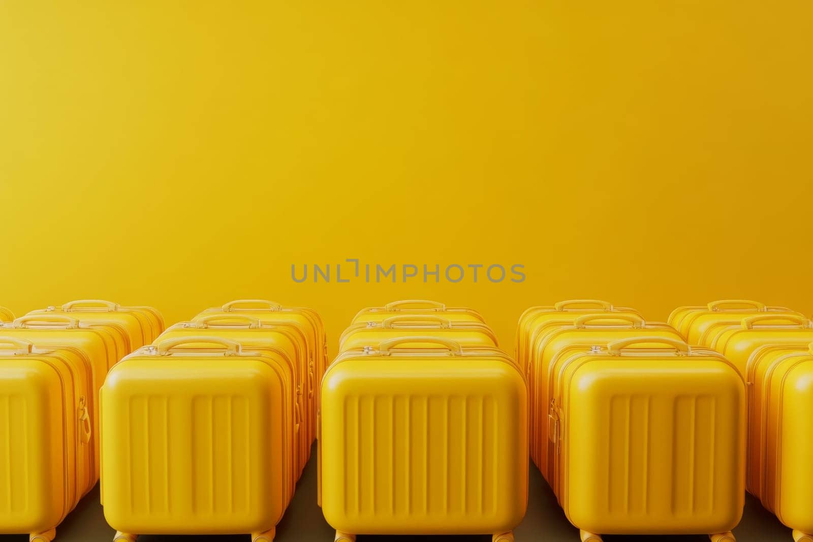 Many bright yellow suitcases on an isolated background. High quality photo