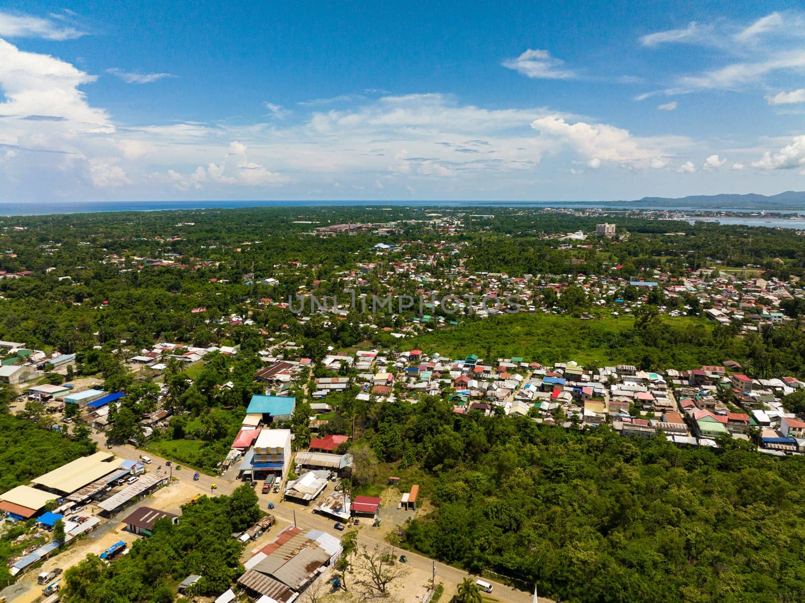 Aerial view of city of Puerto Princesa on the island of Palawan view from above. Philippines.