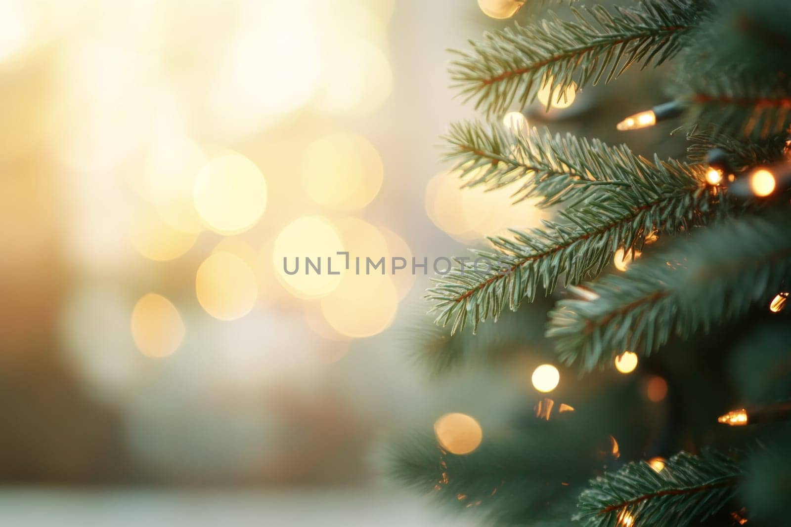 A Christmas tree decorated with a garland. Blurred background, bokeh. High quality photo