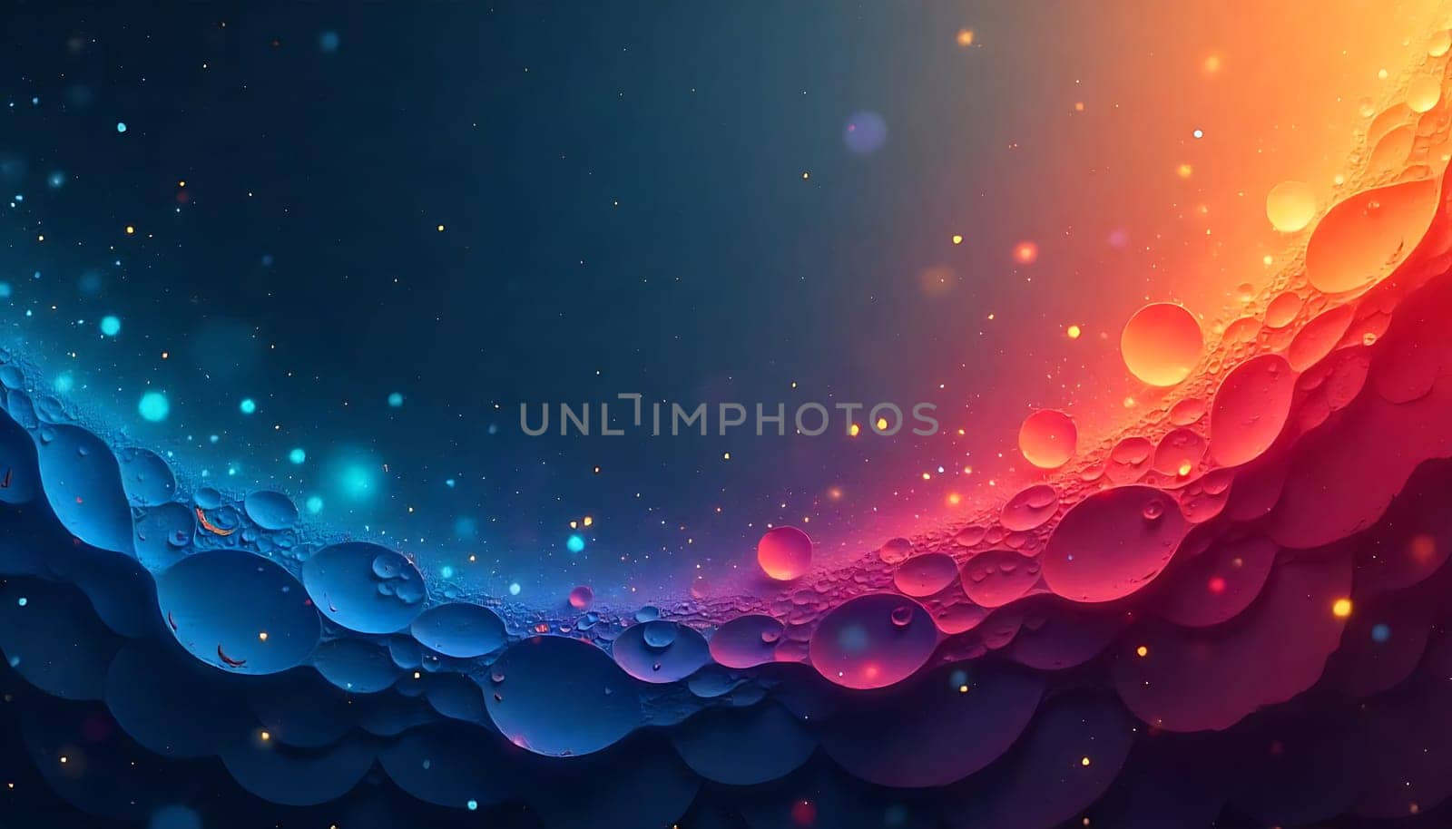 A mesmerizing abstract photograph showcasing the interplay of oil and water, creating a dynamic swirl of vibrant red and blue colors. Tiny bubbles and shimmering particles add depth and texture, evoking a sense of cosmic wonder or a microscopic universe. This captivating image is perfect for a variety of applications, including website backgrounds, social media graphics, and artistic projects. It offers a unique blend of energy and tranquility, making it ideal for visual storytelling and design inspiration.,
