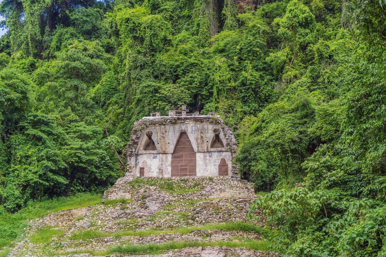 The ancient pyramids of Palenque in Mexico, surrounded by lush jungle. Iconic archaeological site showcasing Mayan culture and history. Travel, history, and adventure concept.