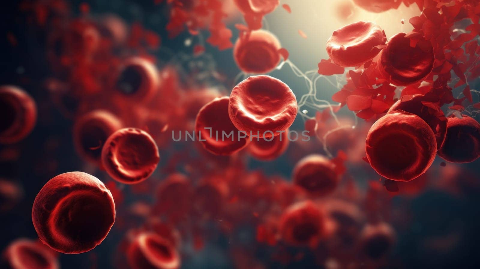 Intricate 3D Visualization of Red Blood Cells Flowing Through Human Veins and Arteries.