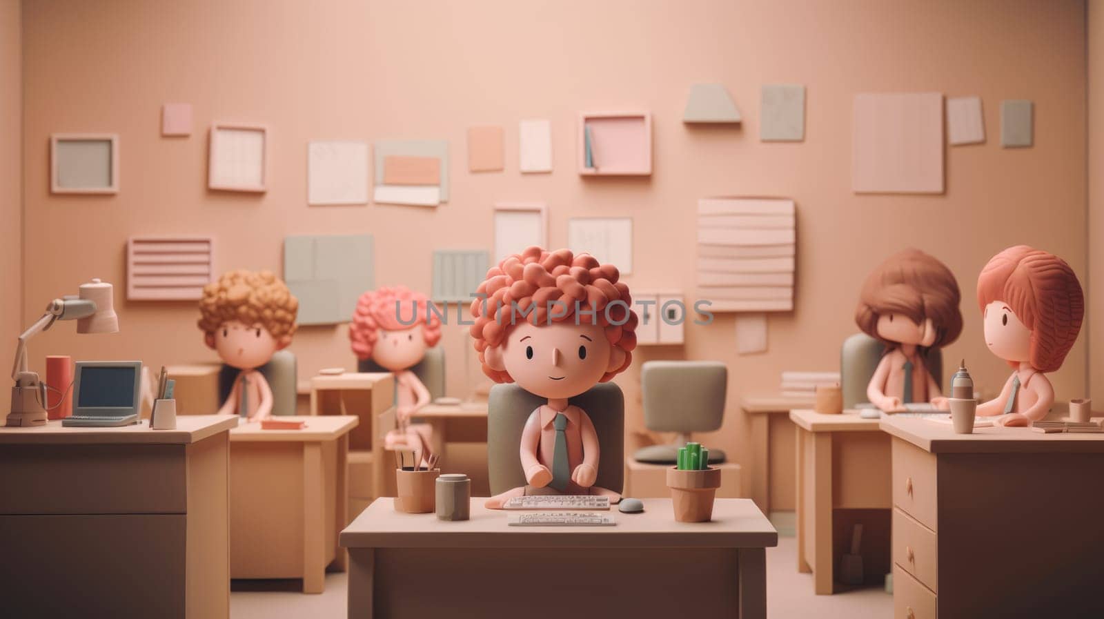 A diverse group of cheerful employees collaborating in a bright, airy office space filled with natural light and colorful decorations, showcasing teamwork and enjoyment in their work.
