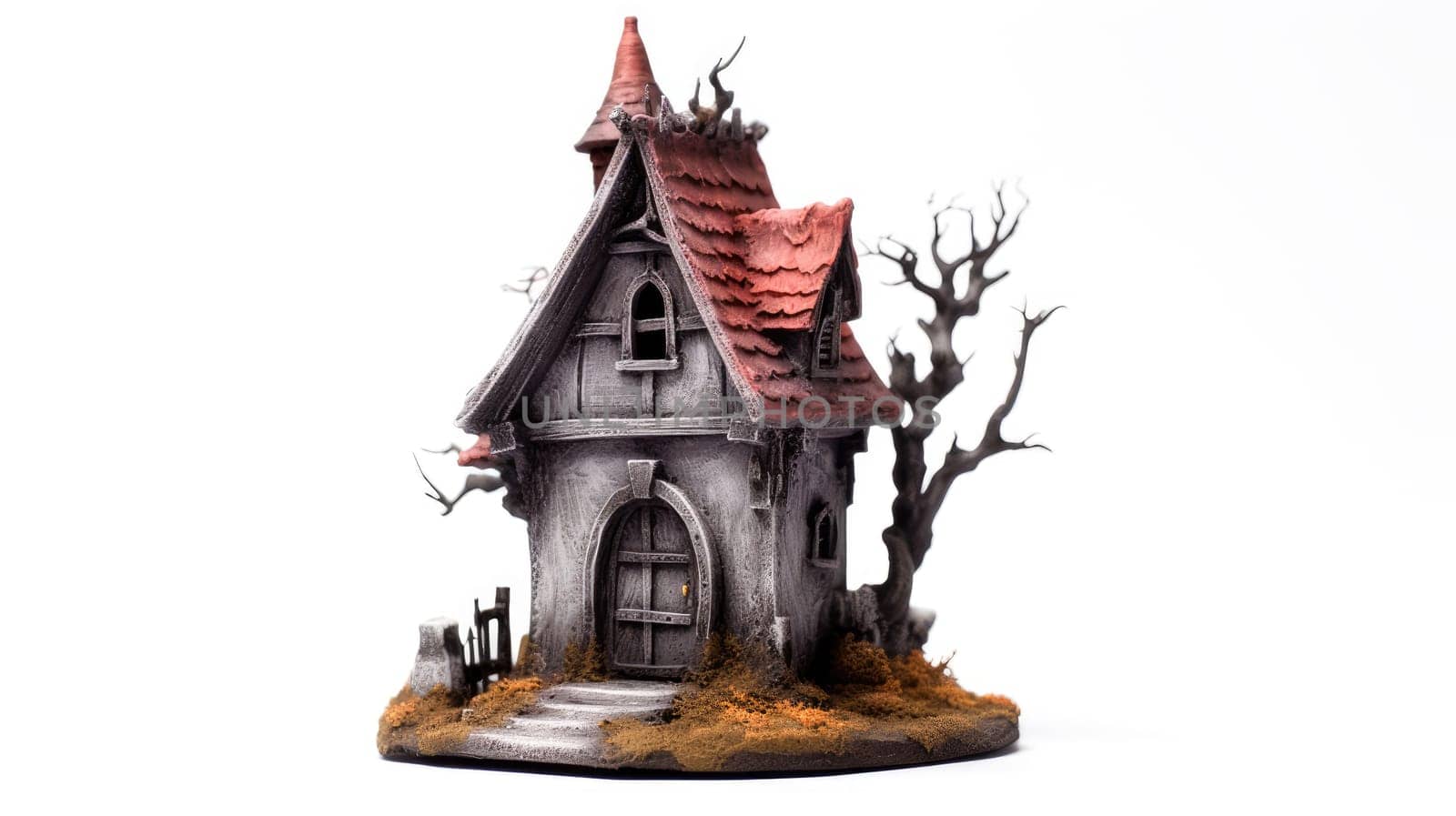 Detailed Illustration of a Spooky Haunted House Isolated on White Background for Halloween Projects.