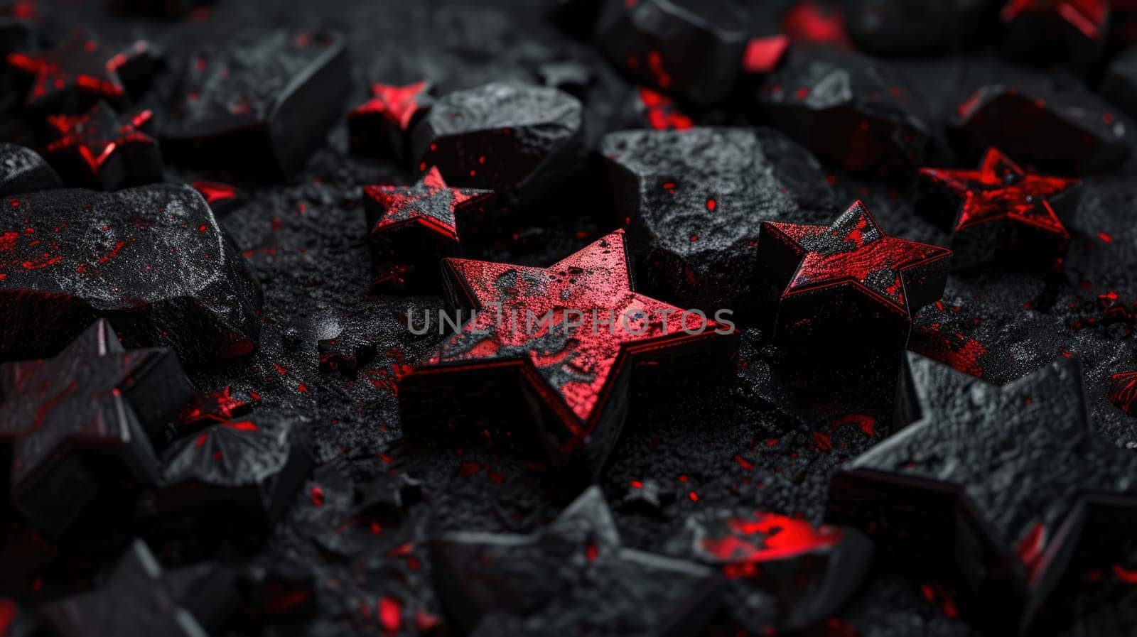 Contrasting red and black stars scattered on a solid black background..