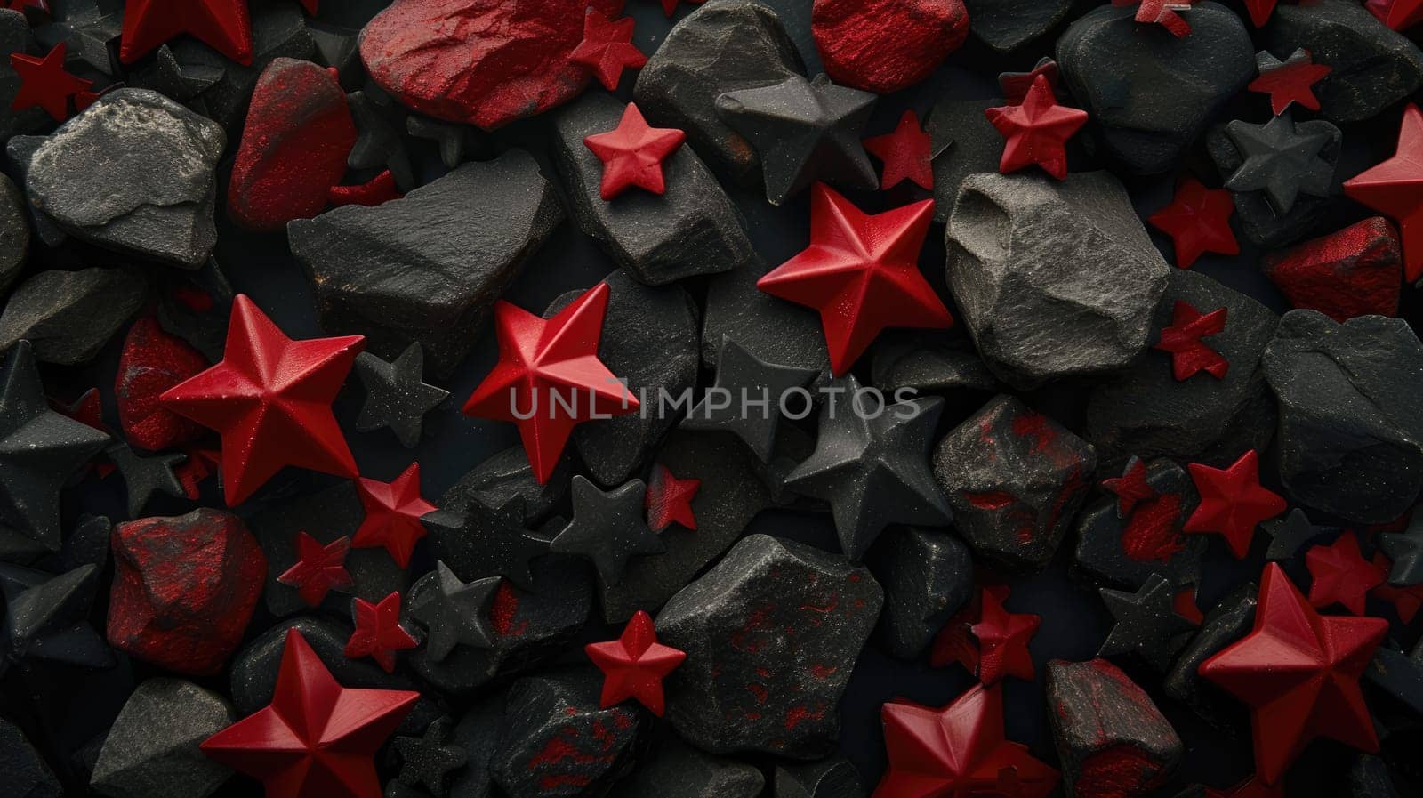 Contrasting red and black stars scattered on a solid black background..