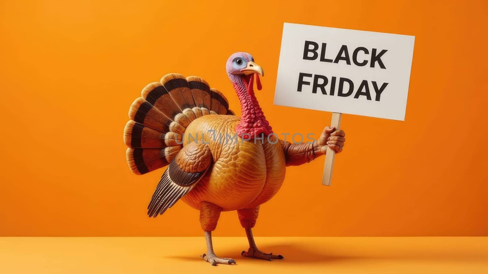 Thanksgiving Turkey Holding a Sign That Says Black Friday Sale Event Promotion.