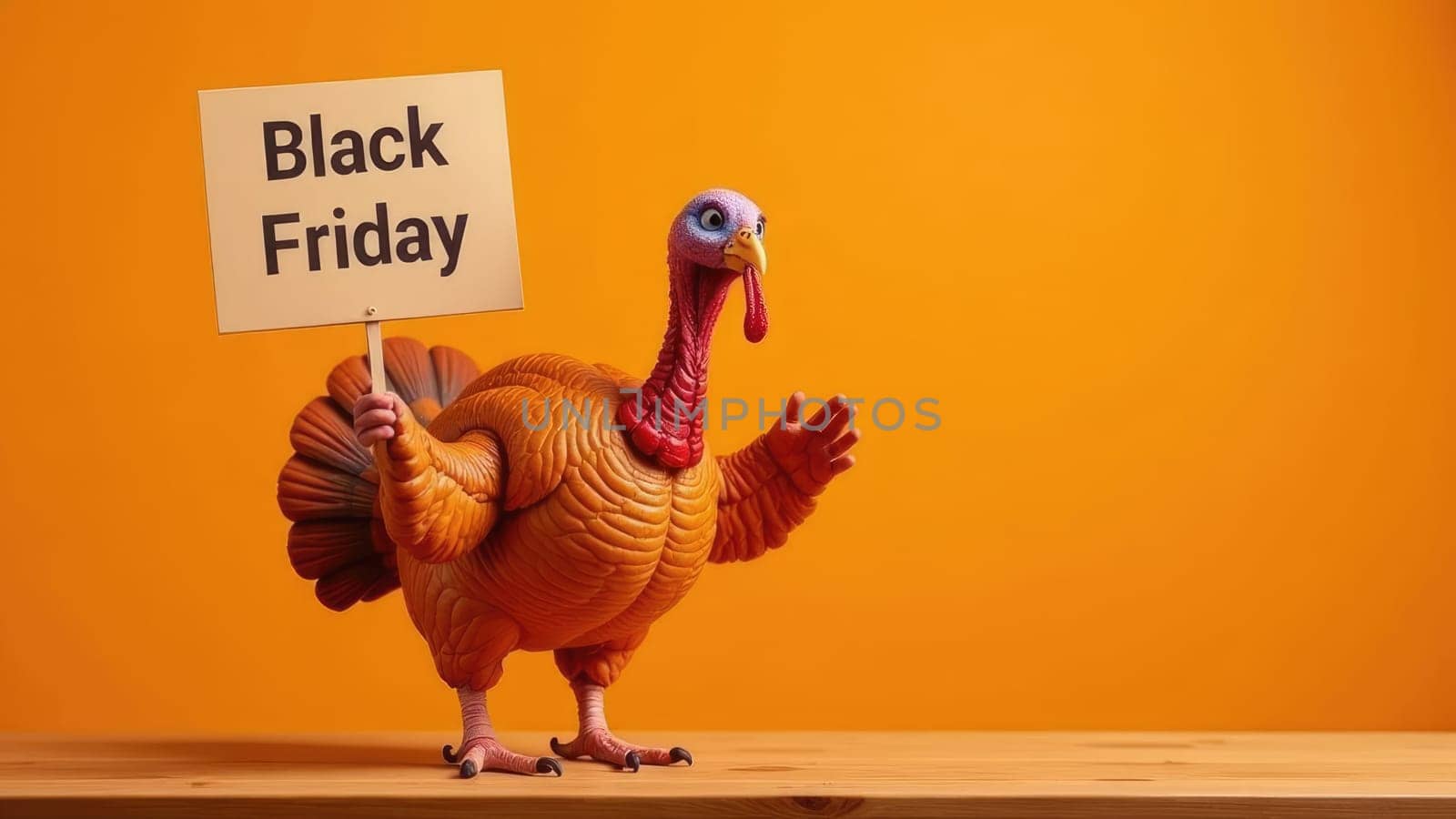 Thanksgiving Turkey Holding a Sign That Says Black Friday Sale Event Promotion.