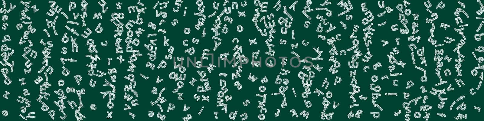 Flying latin letters. Colorful childish scattered charachters of English alphabet. Foreign languages study concept. Back to school banner .