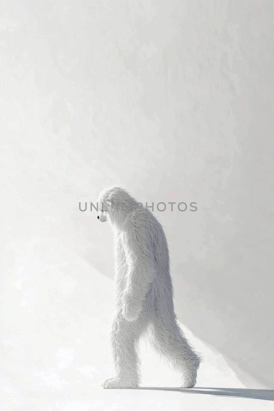 Yeti is taking a stroll through a bright snowy landscape