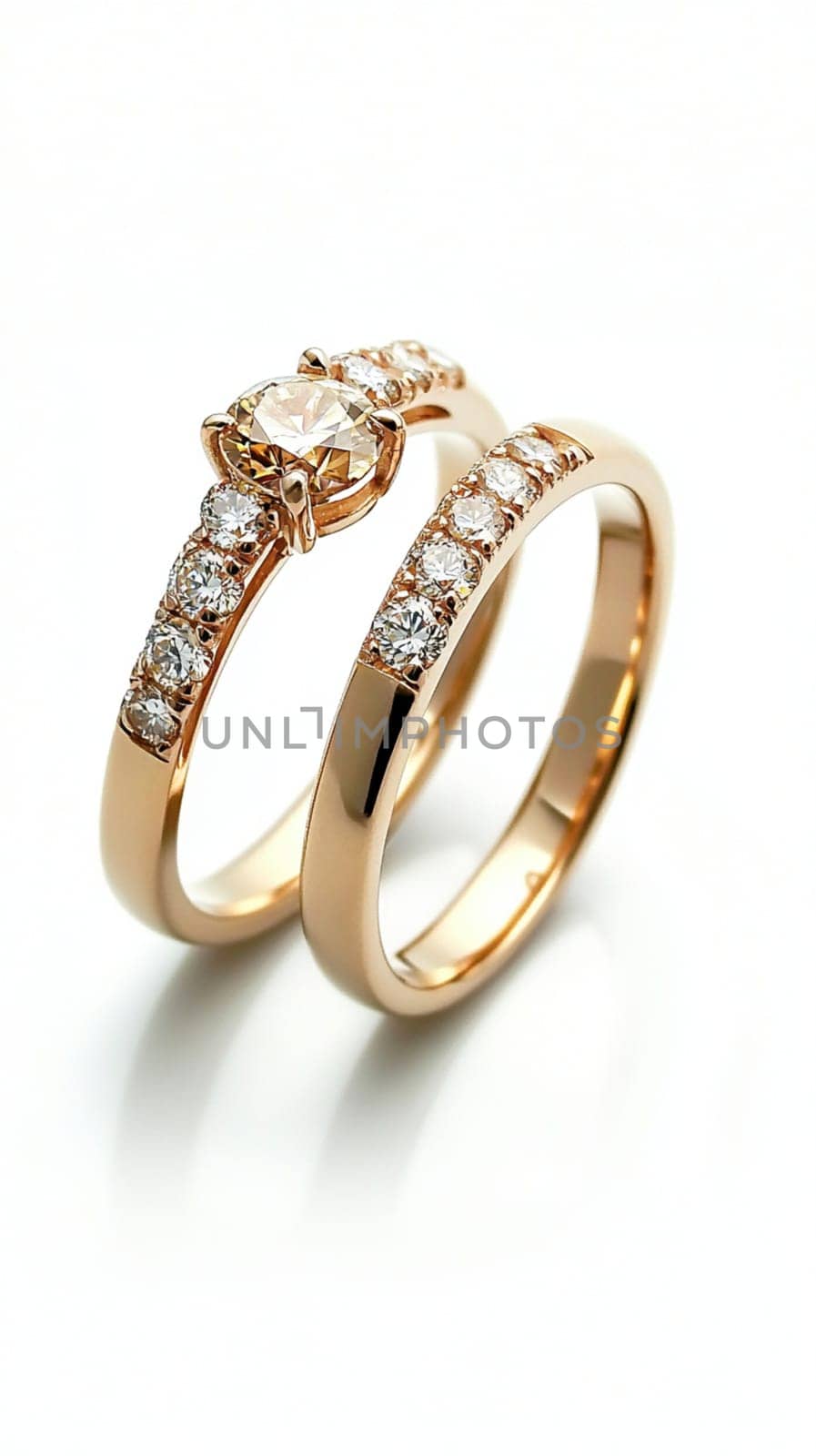 Two simple gold wedding rings are laying on white cloth, ready for the couple to exchange during their wedding ceremony