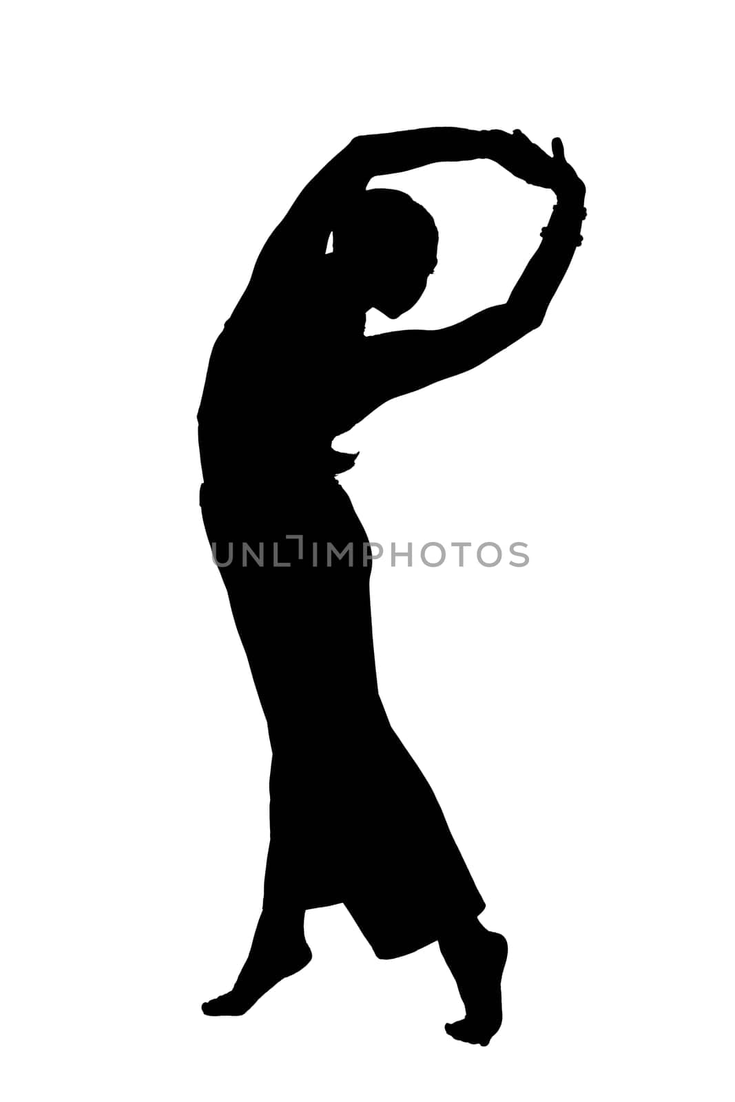A graceful silhouette of a woman elegantly dancing against a pure white background, creating a striking visual contrast that captivates viewers