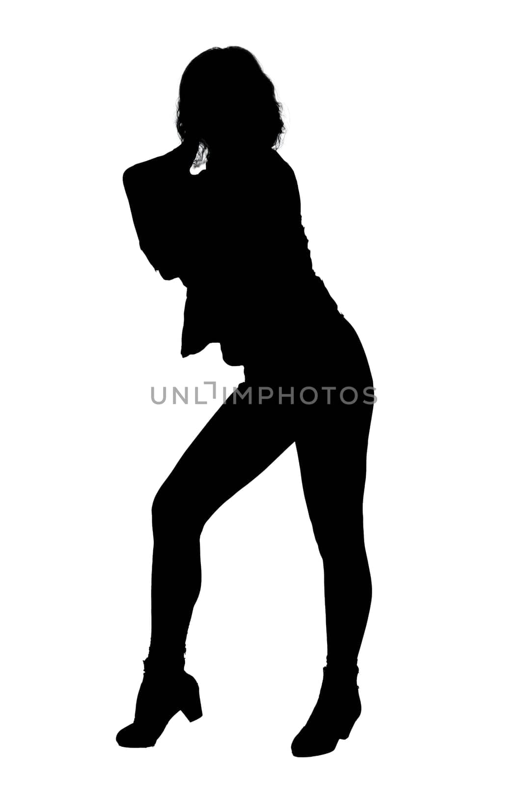A beautiful silhouette of a graceful woman dancing elegantly on a stark white background, creating a striking visual contrast