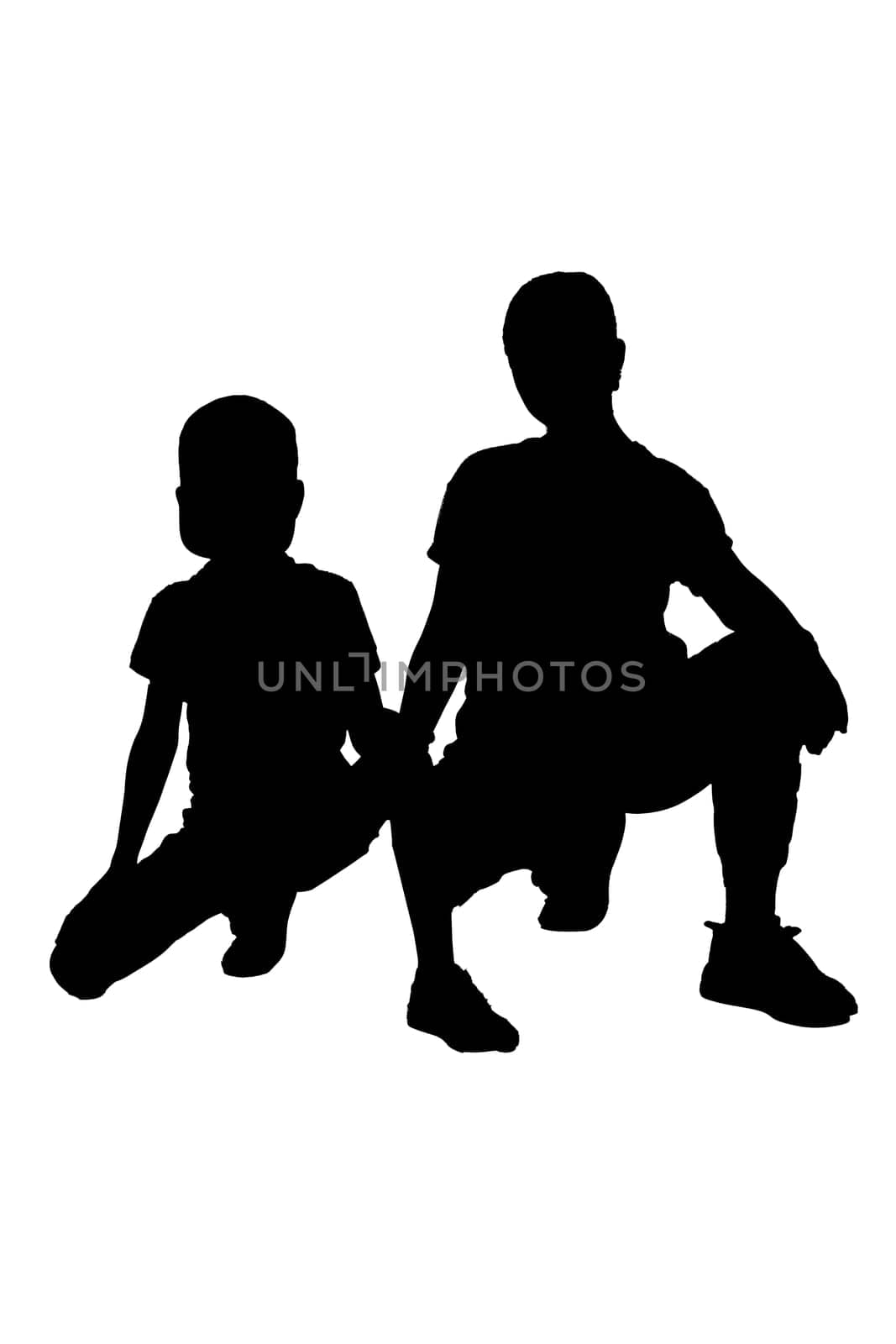 A silhouette depicting a man and a young boy comfortably sitting next to each other against a beautiful backdrop of nature