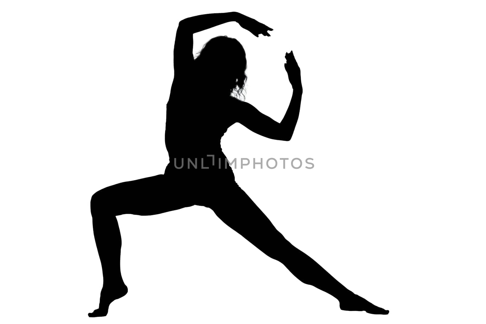 A striking silhouette of a woman energetically jumping high into the air with her arms widely outstretched, expressing pure joy and freedom