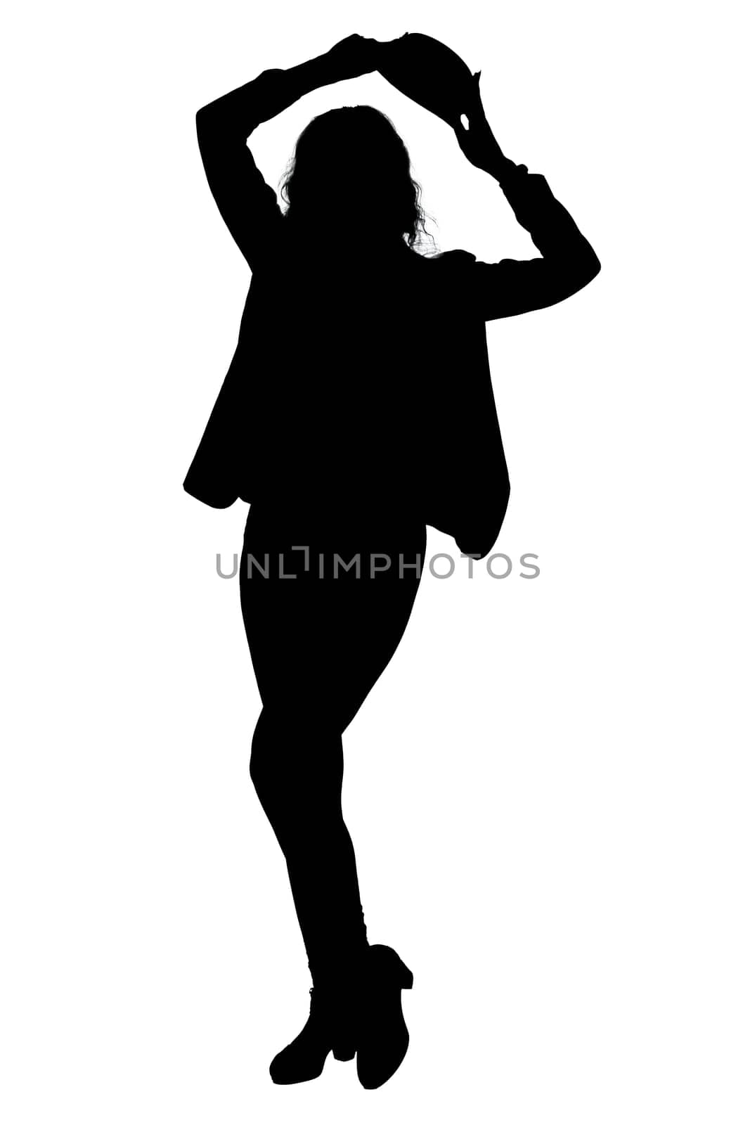A graceful silhouette of a woman elegantly dancing against a bright white background, capturing movement and emotion beautifully