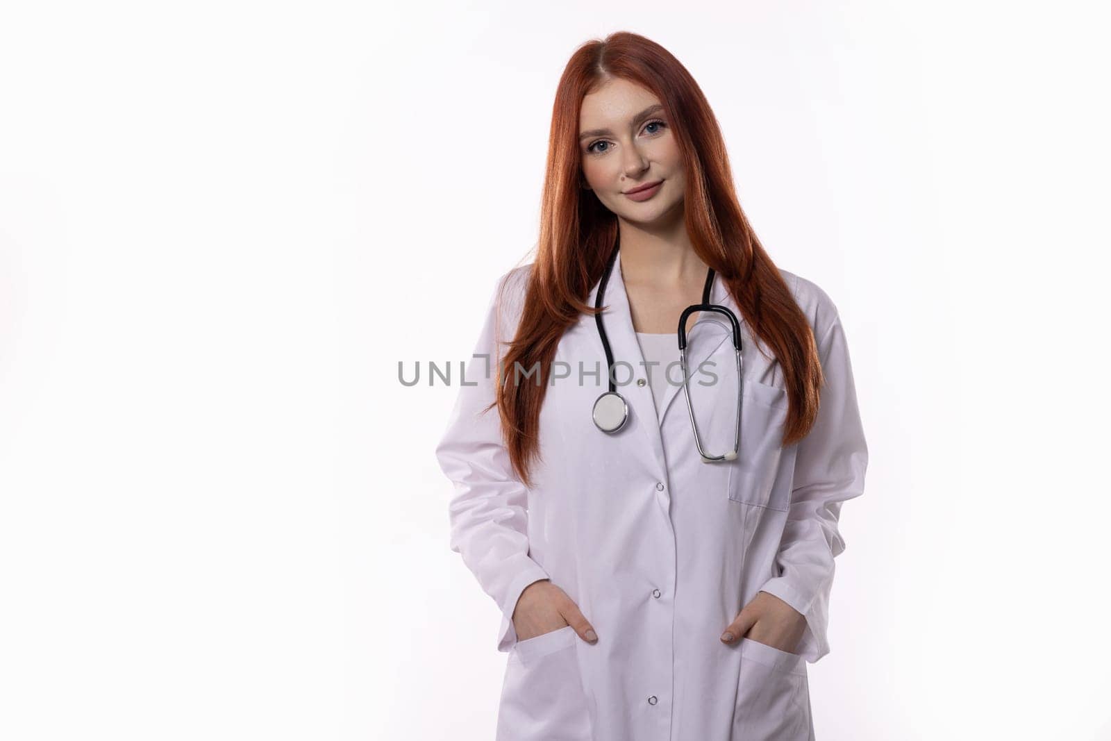 A young, confident doctor in a crisp lab coat, proudly embodying the dedication of the medical profession