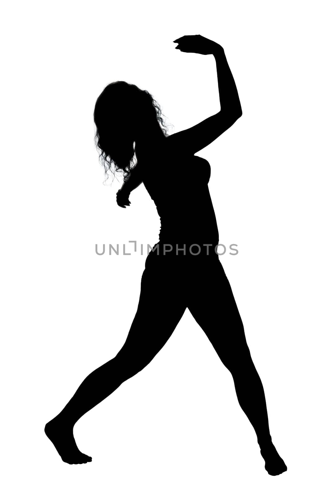 A graceful silhouette of a woman elegantly dancing against a pristine white background, creating a beautiful visual contrast