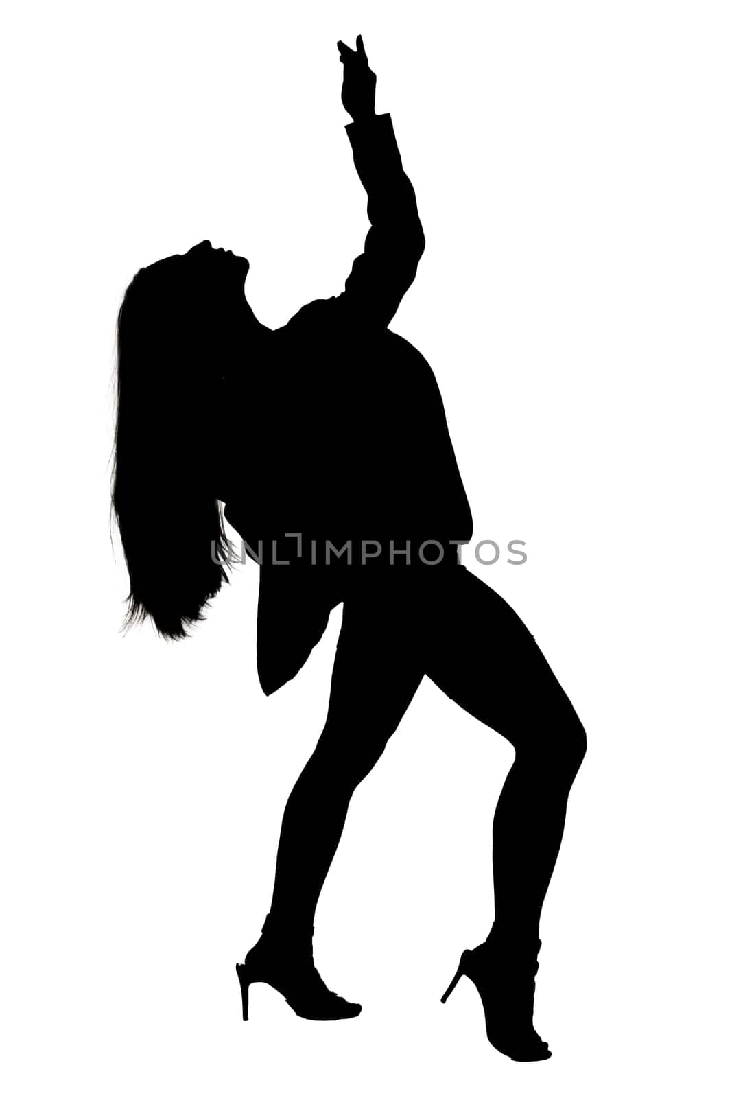 A graceful silhouette of a woman elegantly dancing on a bright white background, creating a beautiful visual contrast and evoking emotion