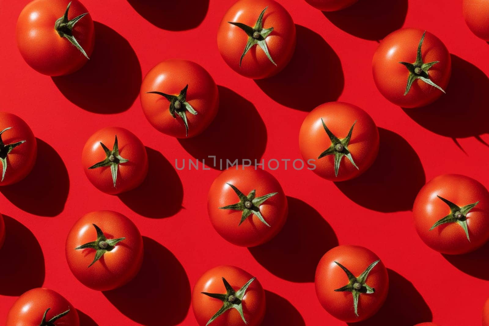 Red juicy tomatoes on a red background. High quality photo