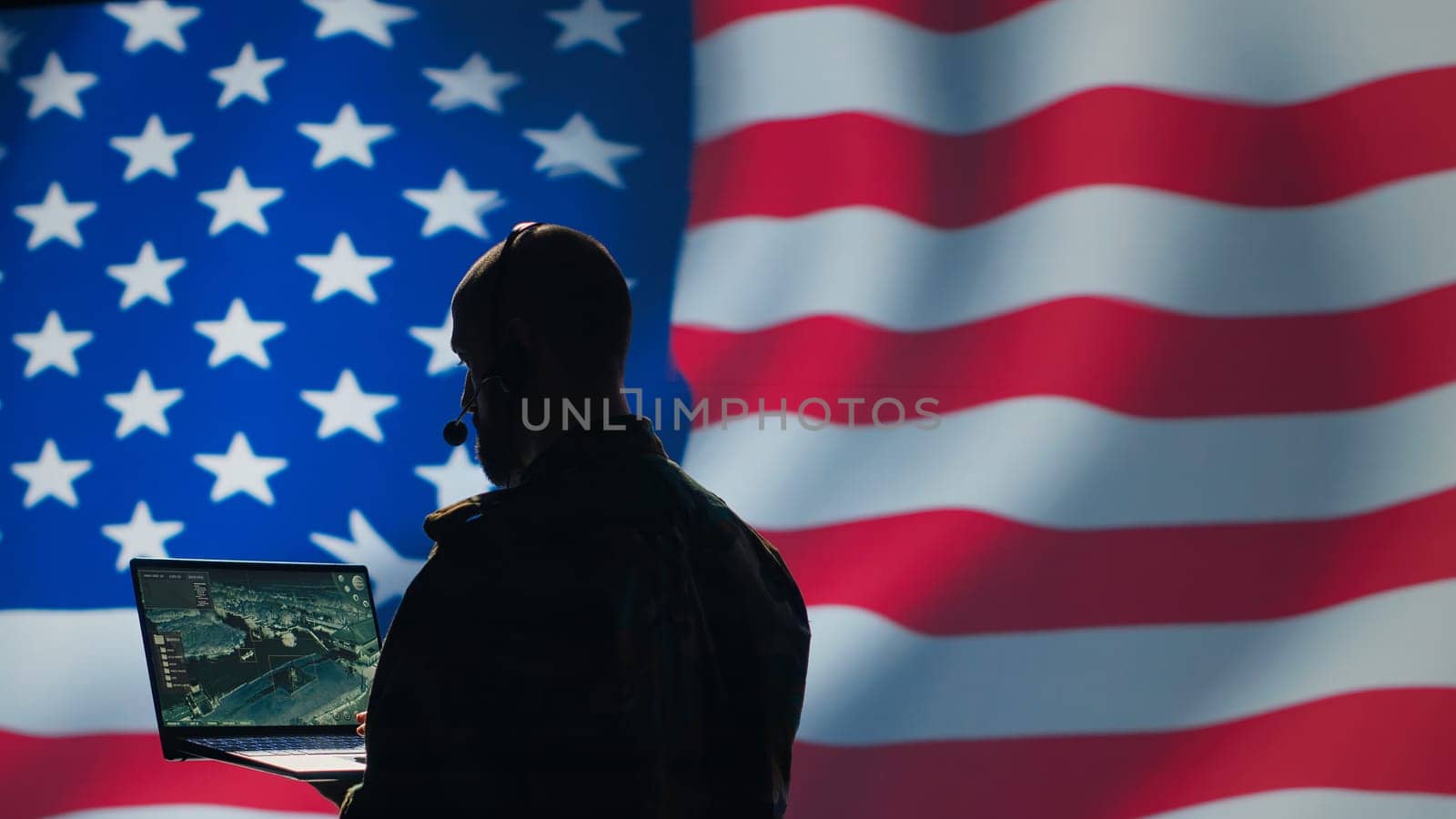 American NATO air defense operator uses radar detecting missile attacks, conducting space surveillance and satellite tracking. United States agent uses military software preventing rockets, camera A
