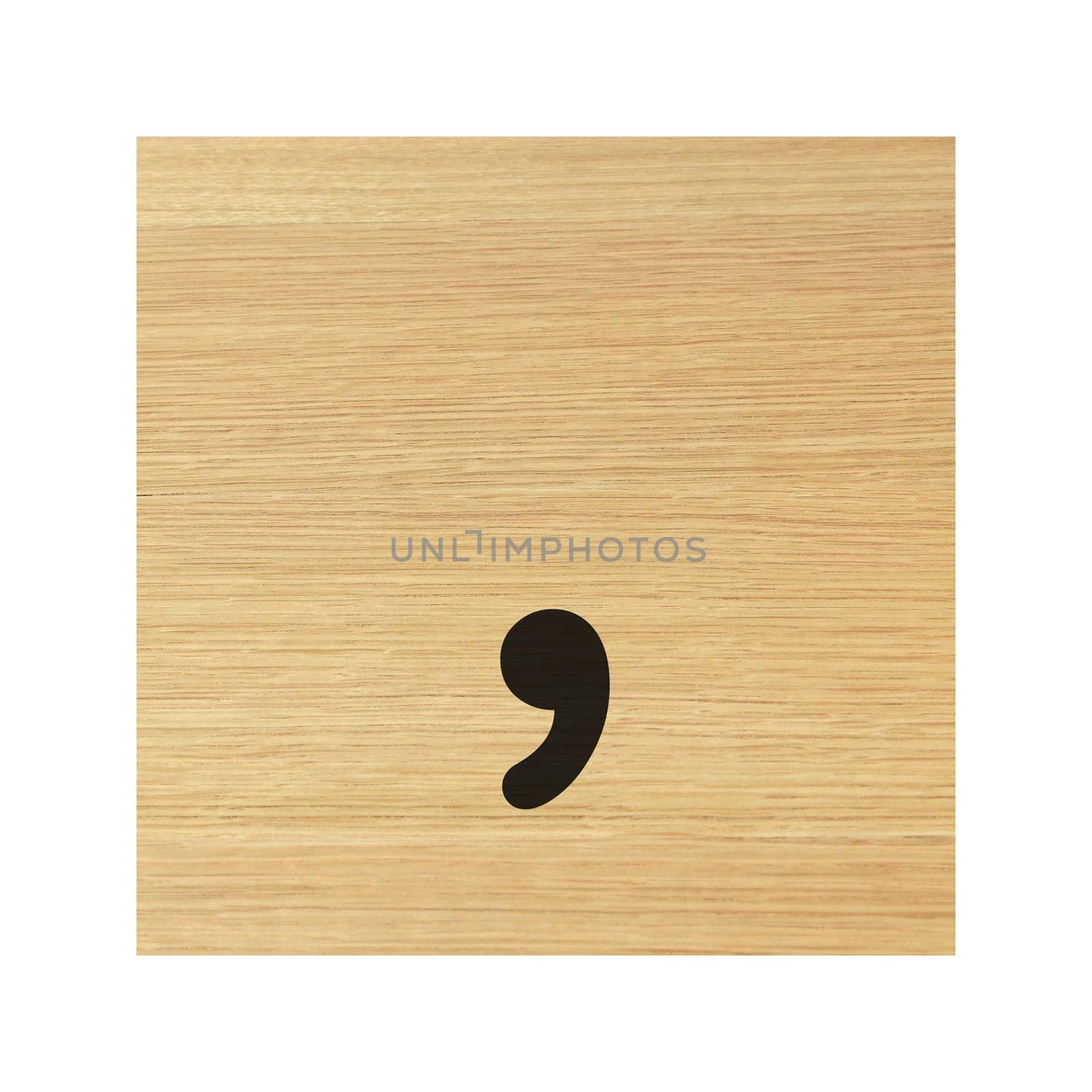 A comma sign wood block and on white with clipping path