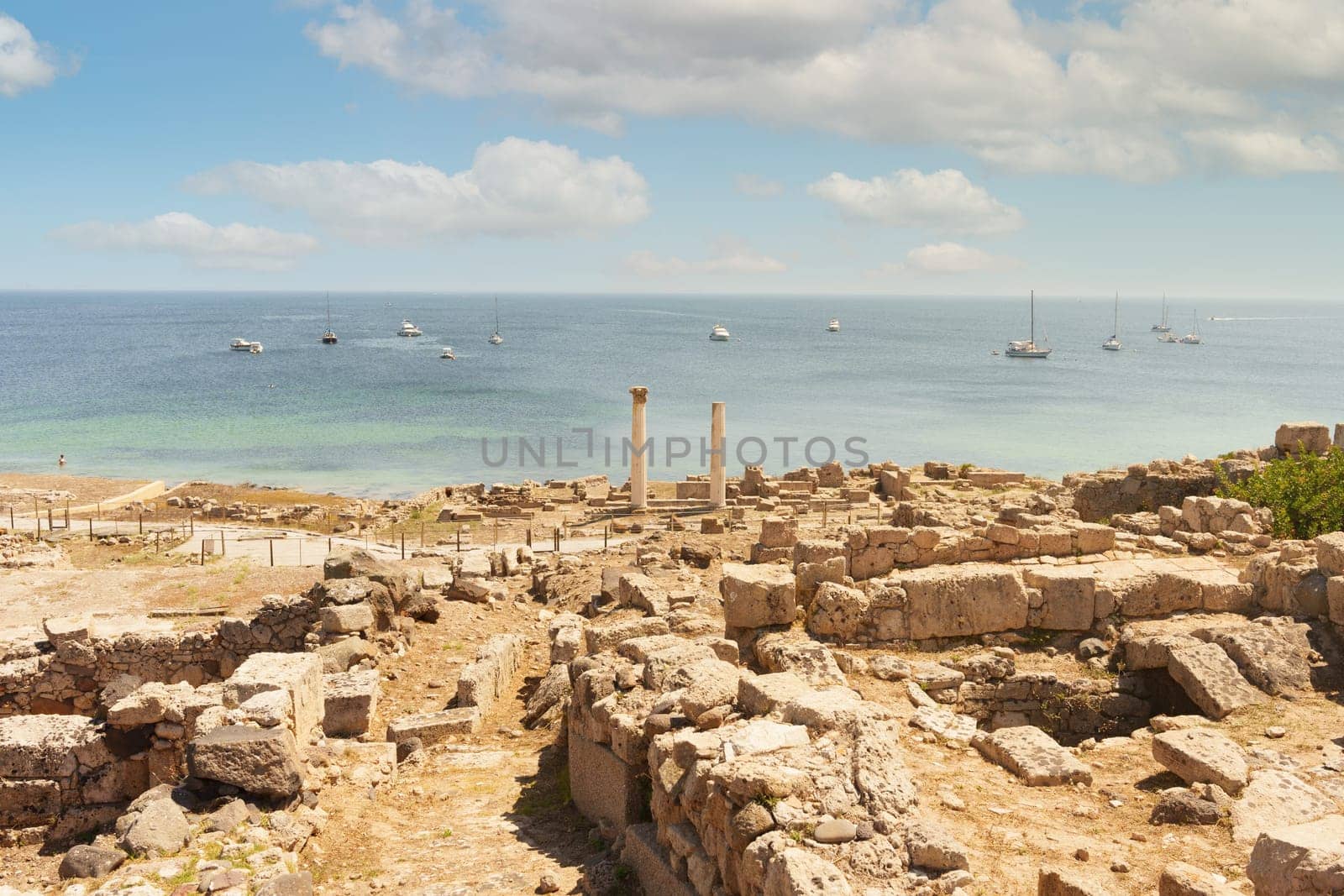 Panoramic view of the Phoenician city of Tharros by the sea. Sardinia, Italy