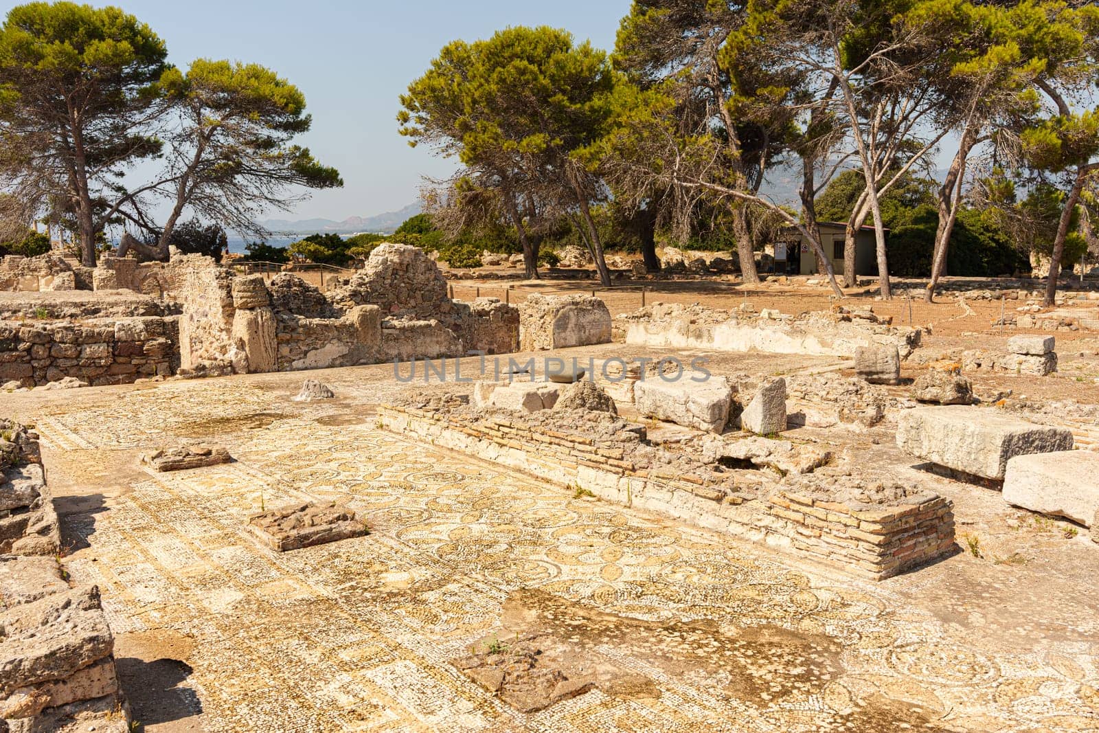 Mosaics in the Ancient Phoenician city of Nora. Sardinia, Italy