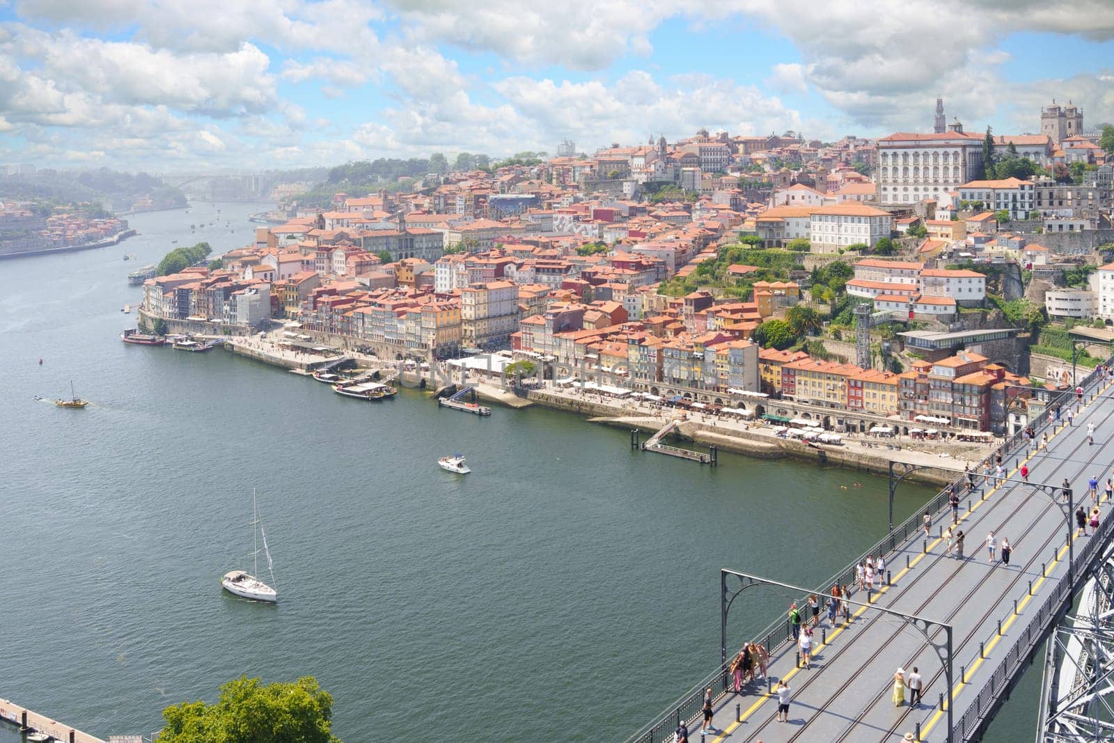 Beautiful panoramic view of the city of Porto during the festivities, on a summer day