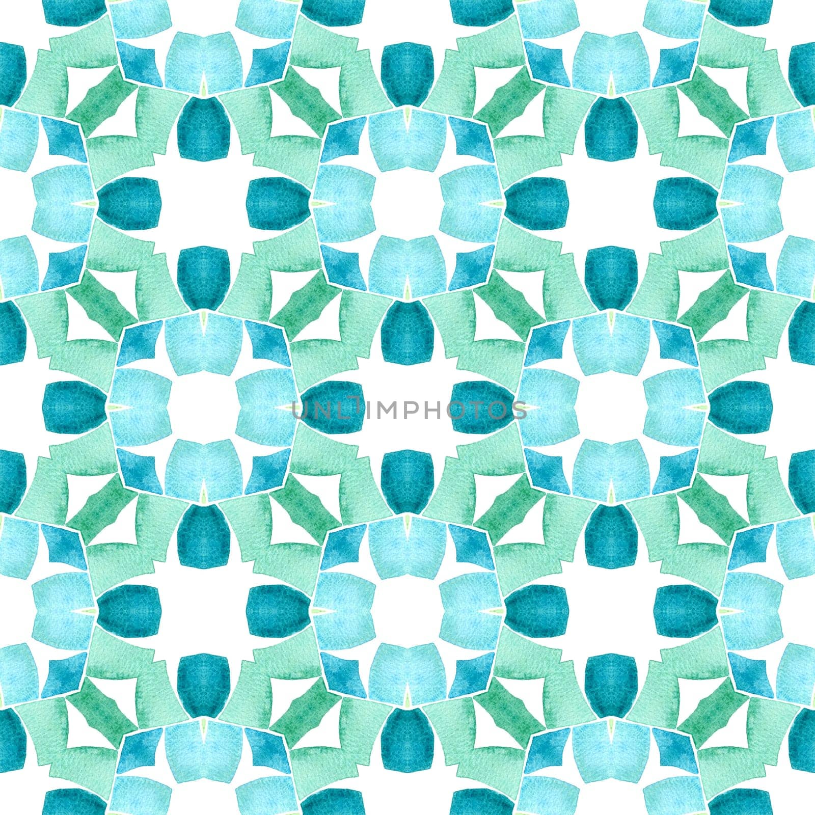 Medallion seamless pattern. Green imaginative boho chic summer design. Watercolor medallion seamless border. Textile ready wonderful print, swimwear fabric, wallpaper, wrapping.