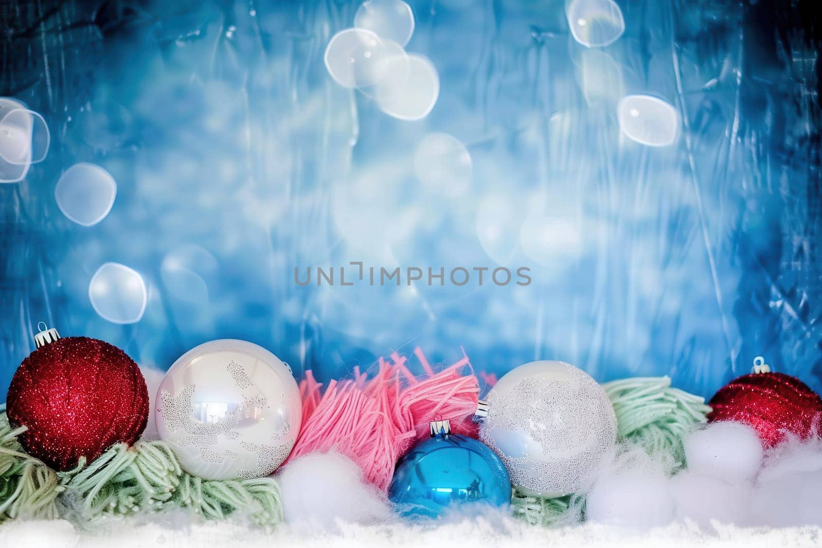 Vibrant and colorful Christmas ornaments set against a picturesque snowy background, ideal for holidaythemed projects