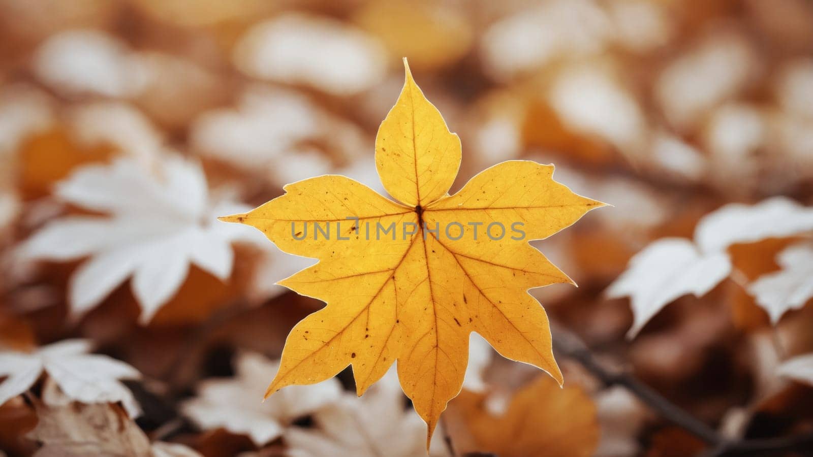 A tapestry of autumn leaves unfolds on the forest floor, showcasing brilliant shades of yellow, white, and brown. Each leaf tells the story of seasonal change in a tranquil woodland setting.