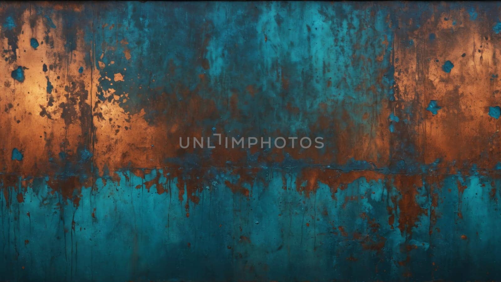 A striking mix of rust and vibrant turquoise on an old industrial wall creates a mesmerizing blend of colors that encapsulates history and beauty.
