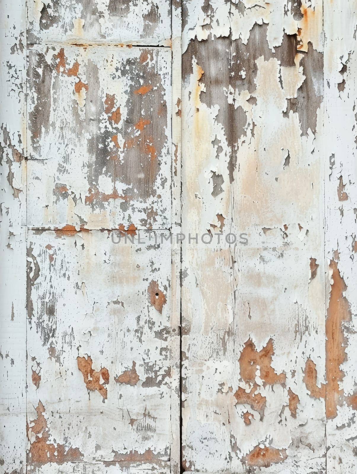 Detailed shot of a distressed white wooden surface with flaking paint and visible wood grains