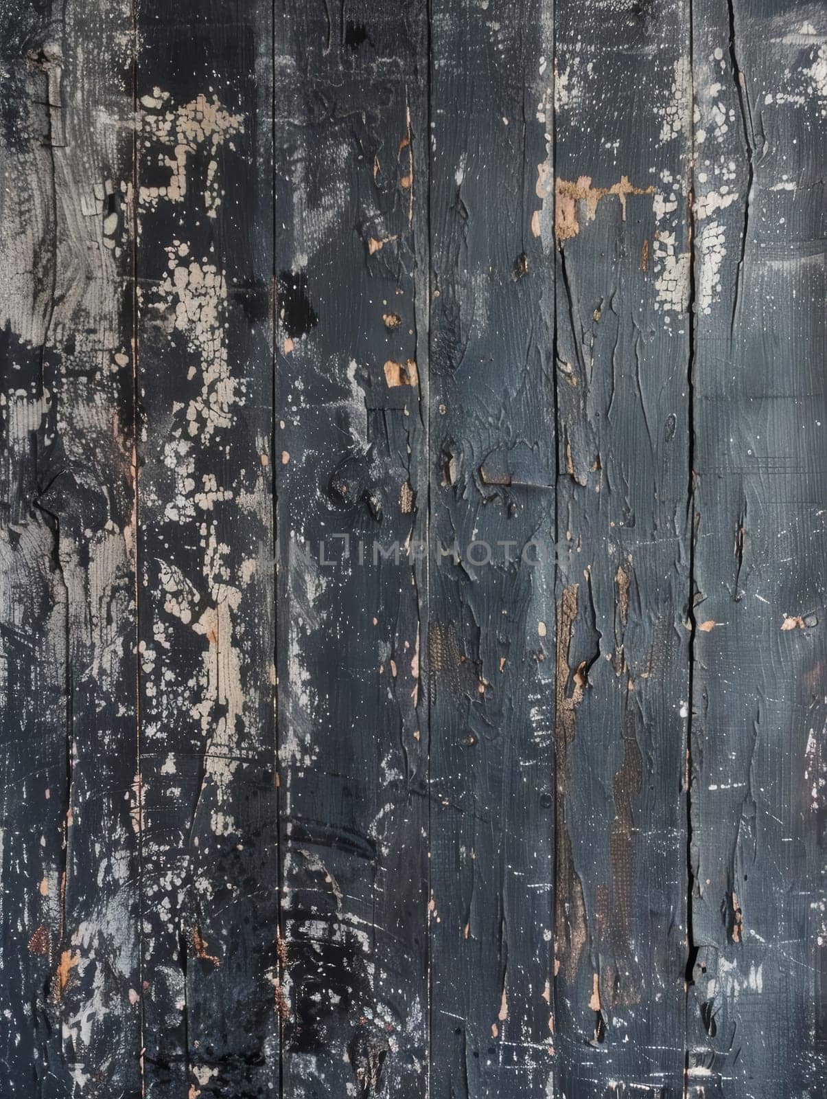 Vertical composition of black wooden planks with weathered orange paint adding a touch of color