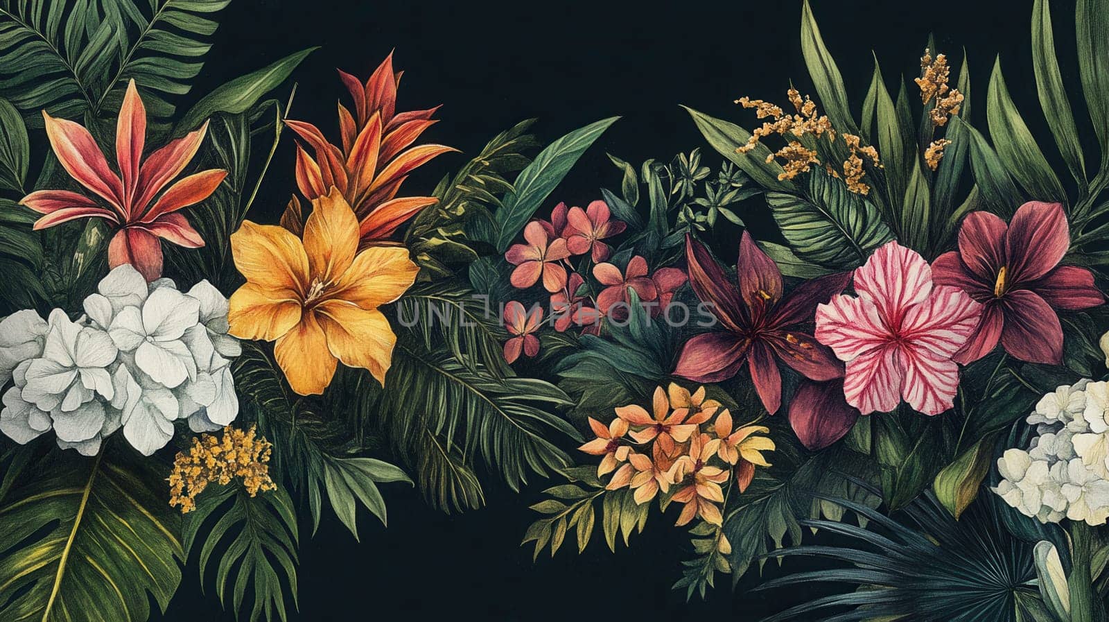 Detailed botanical watercolor illustration on dark